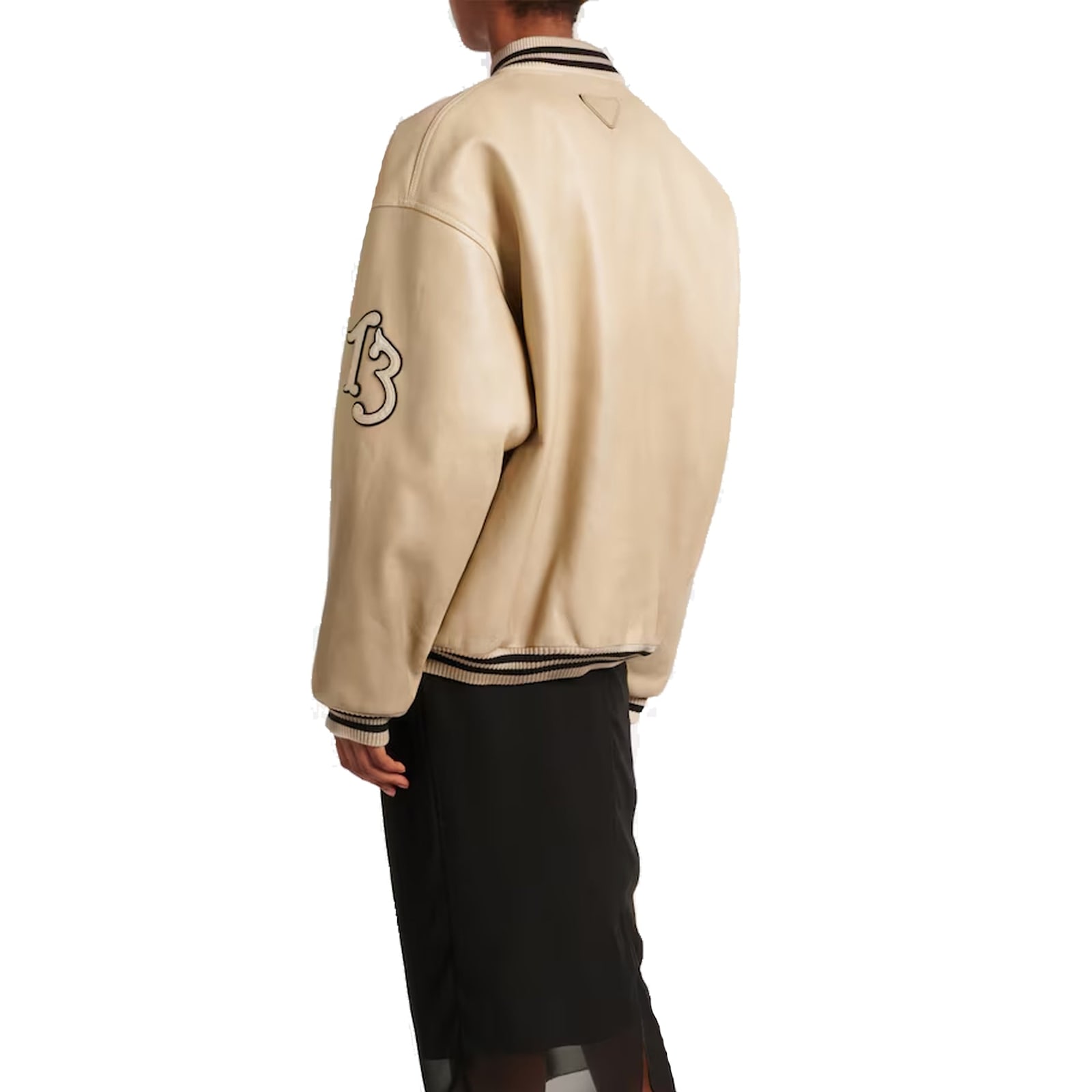 Prada Padded Leather Varsity Jacket In Neutral