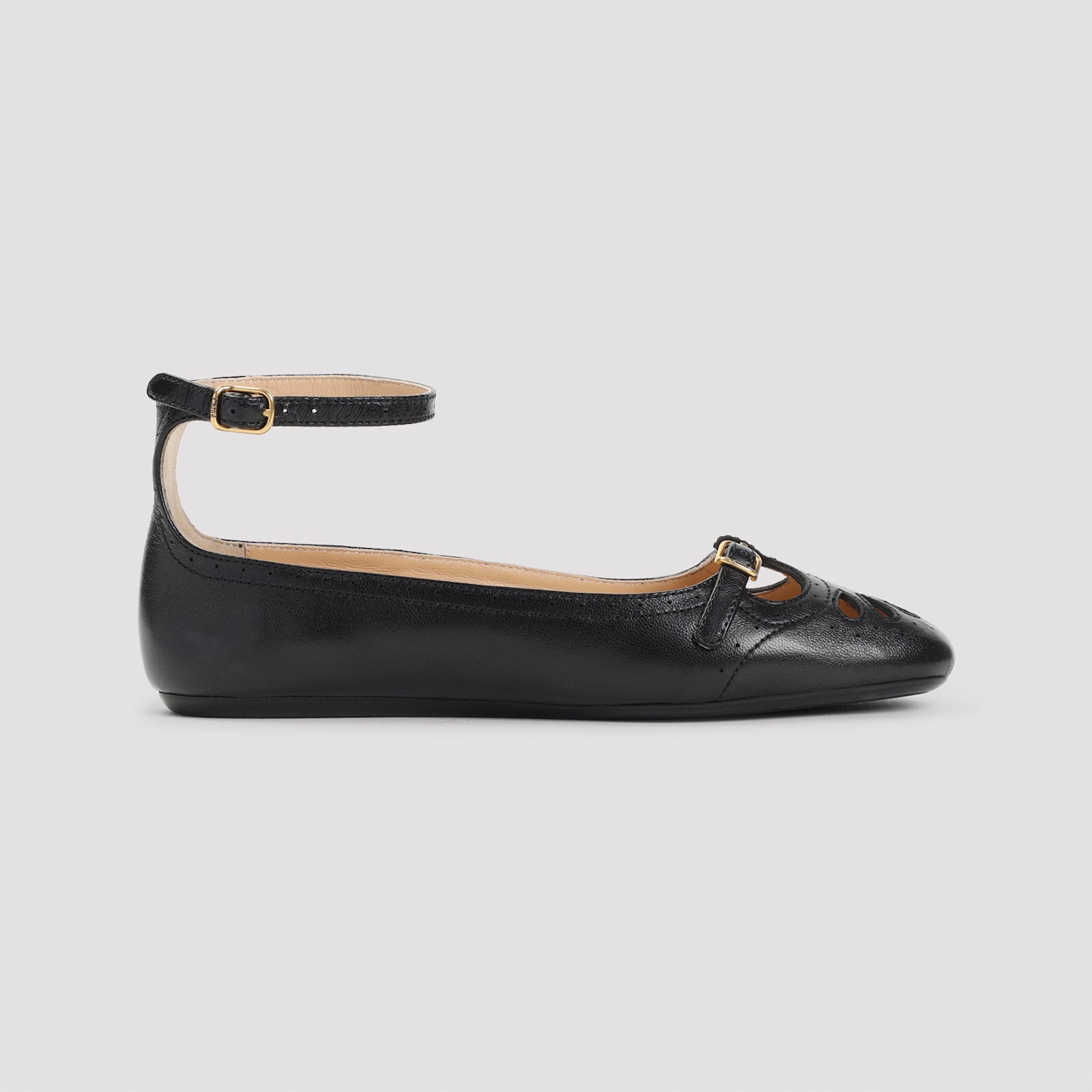 Chloé Chloe Misty Cut-out Leather Ballet Flats In Black