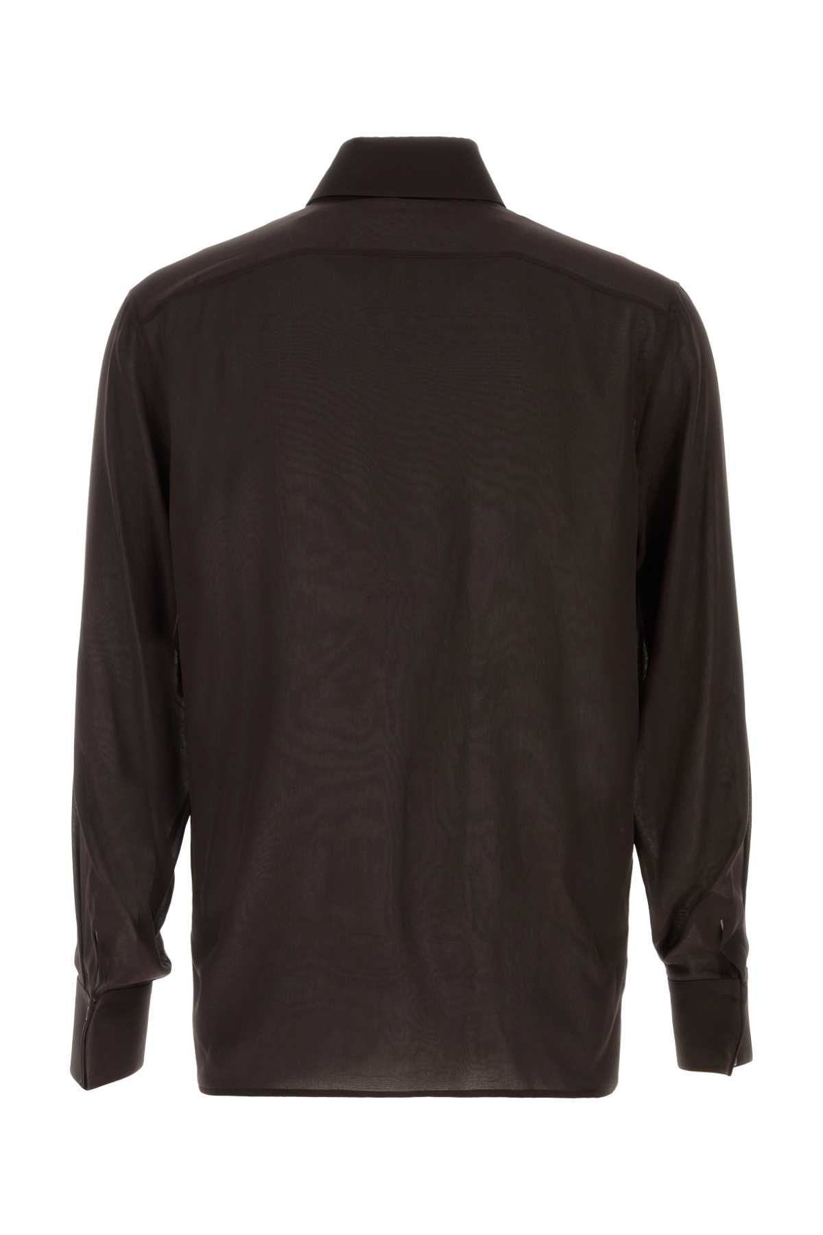 Shop Saint Laurent Dark Brown Silk Shirt In Chocolat