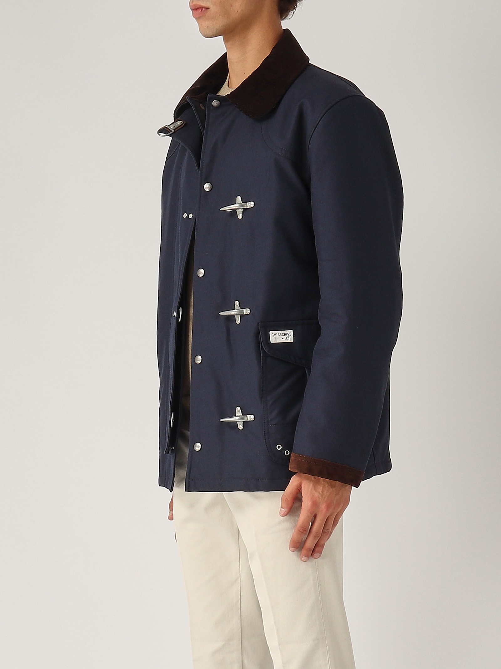 Shop Fay 4 Ganci Archive In Canvas Di Cotone Coat In Blu