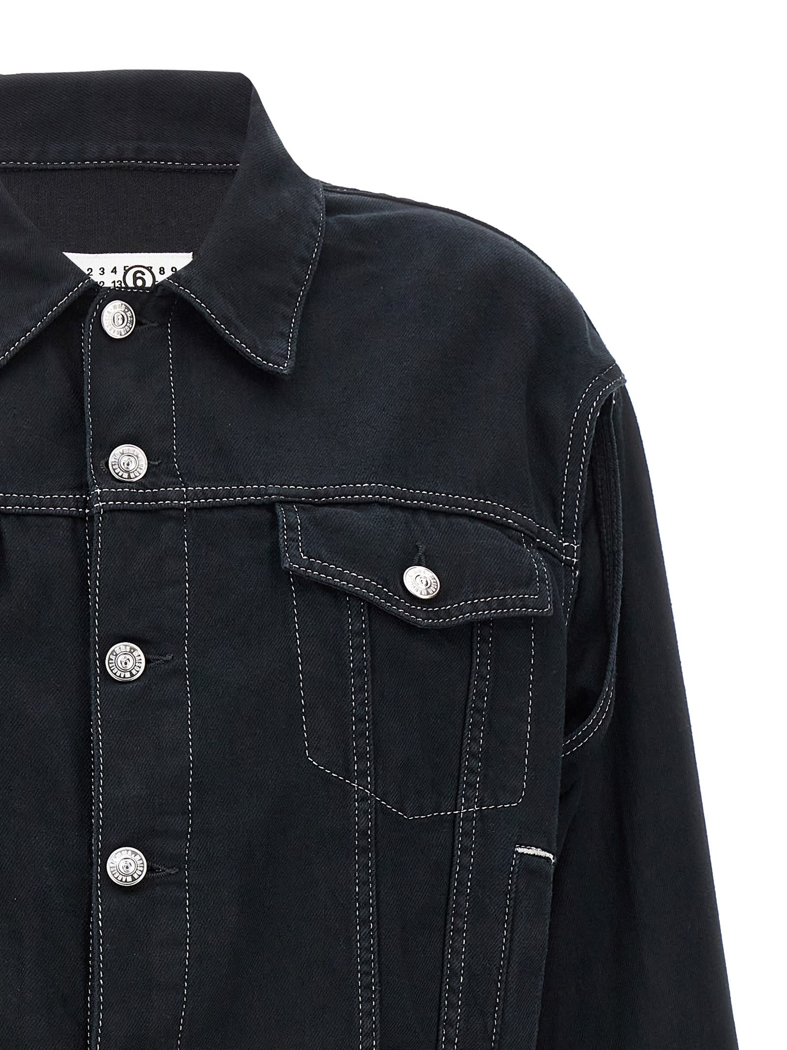 Shop Mm6 Maison Margiela Lurex Stitching Denim Jacket In Black