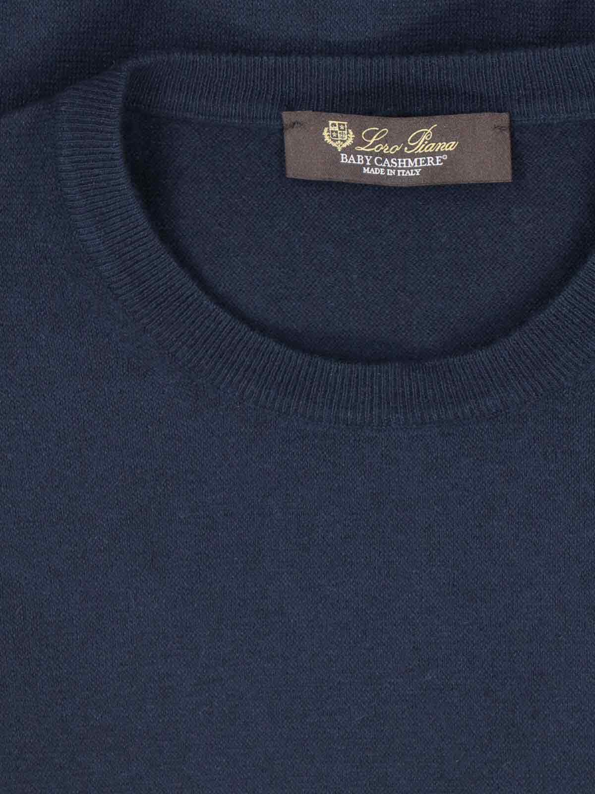 Loro Piana Ribbed Crewneck Sweater With Long Sleeves In Blue