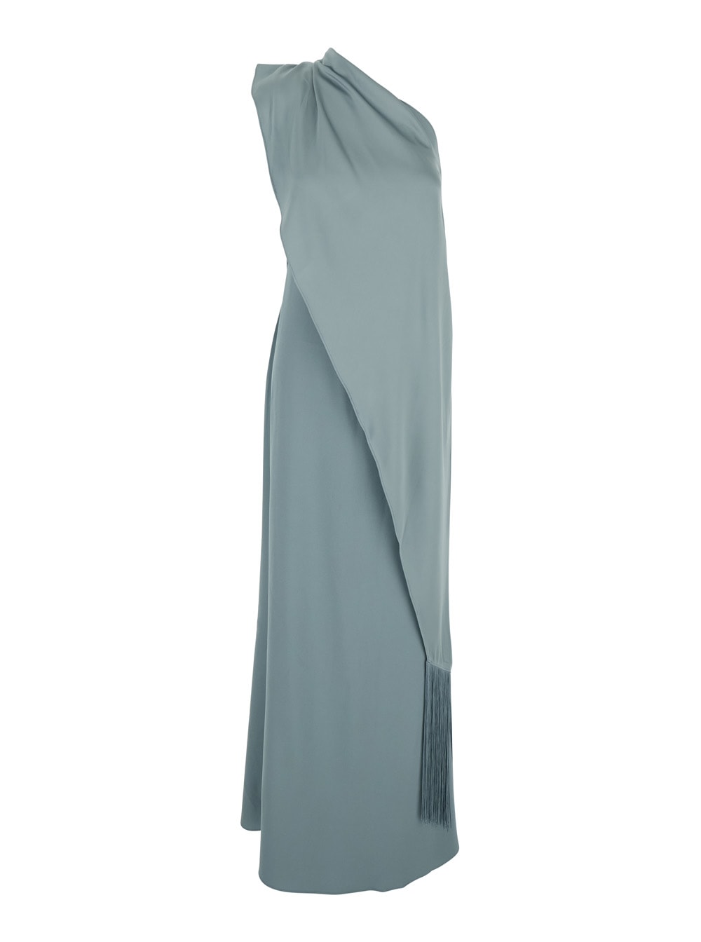 berenson Blue One-shoulder Long Dress With Scarf Detail In Viscose Stretch Blend Woman