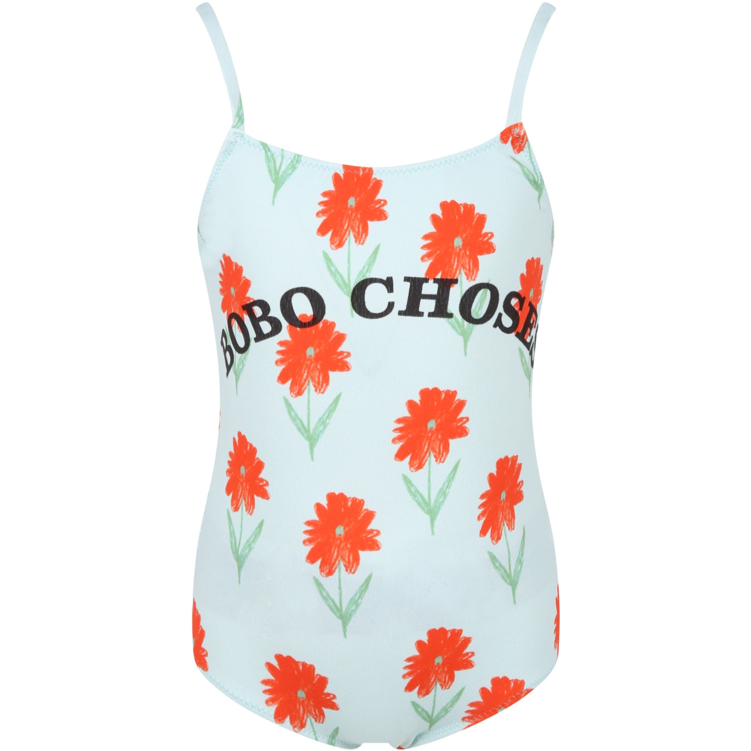 Bobo Choses Light-blue Swimsuit For Girl With Flowers