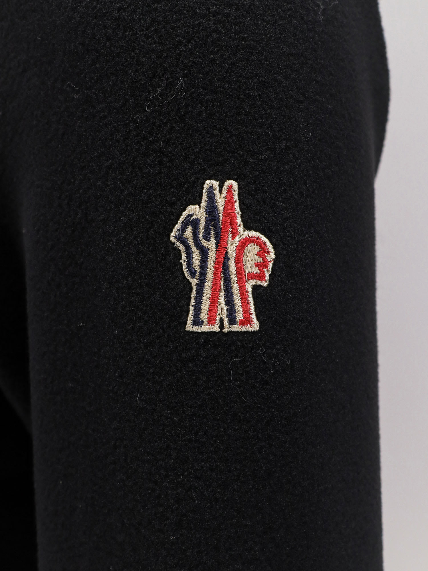 Moncler Quilted Fleece Jacket With Hood And Sleeves In Black