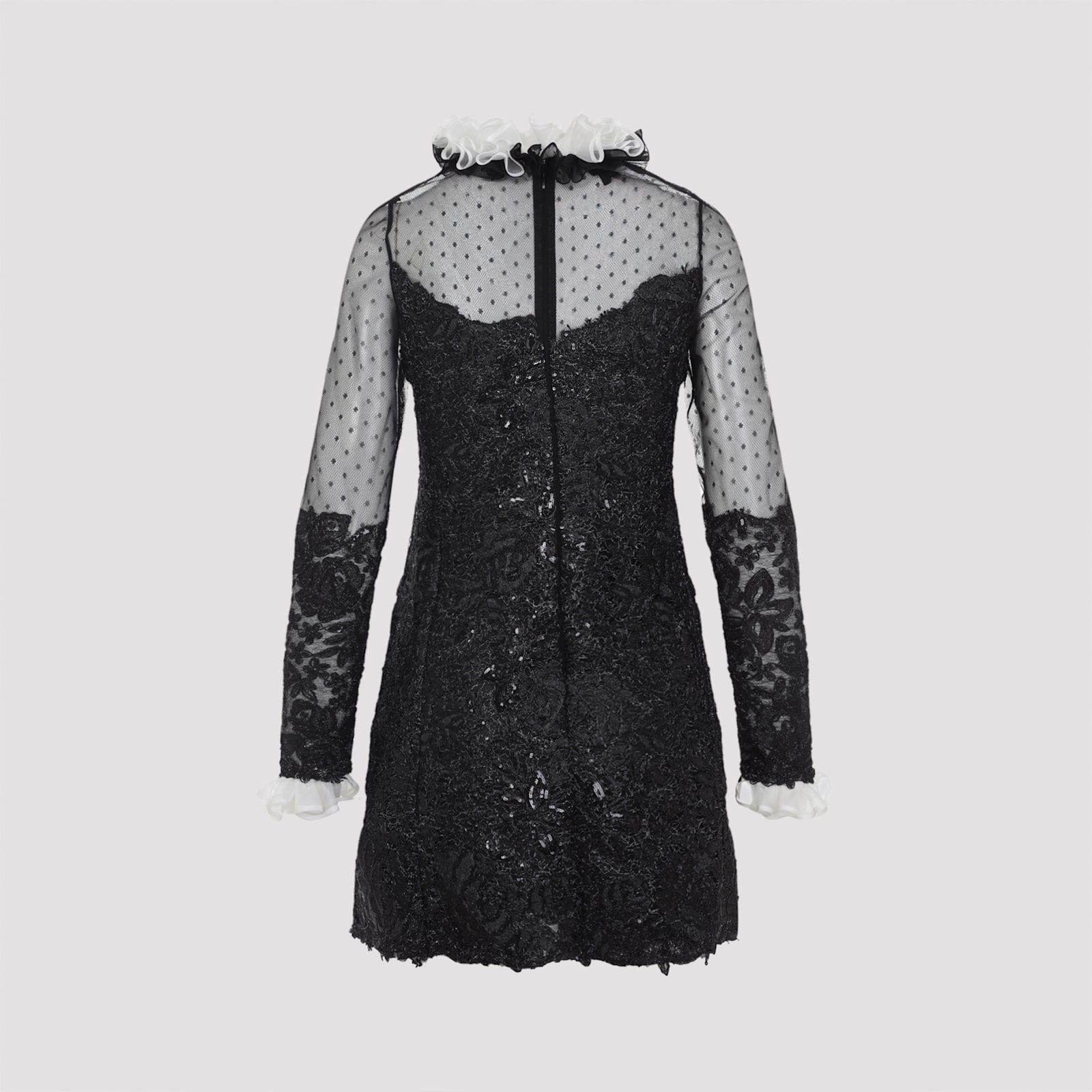 Giambattista Valli Sheer Sleeve Polka Dot Mini Dress In Black