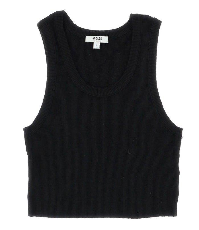 Shop Agolde Fitted Ribbed Tank Top In Blk