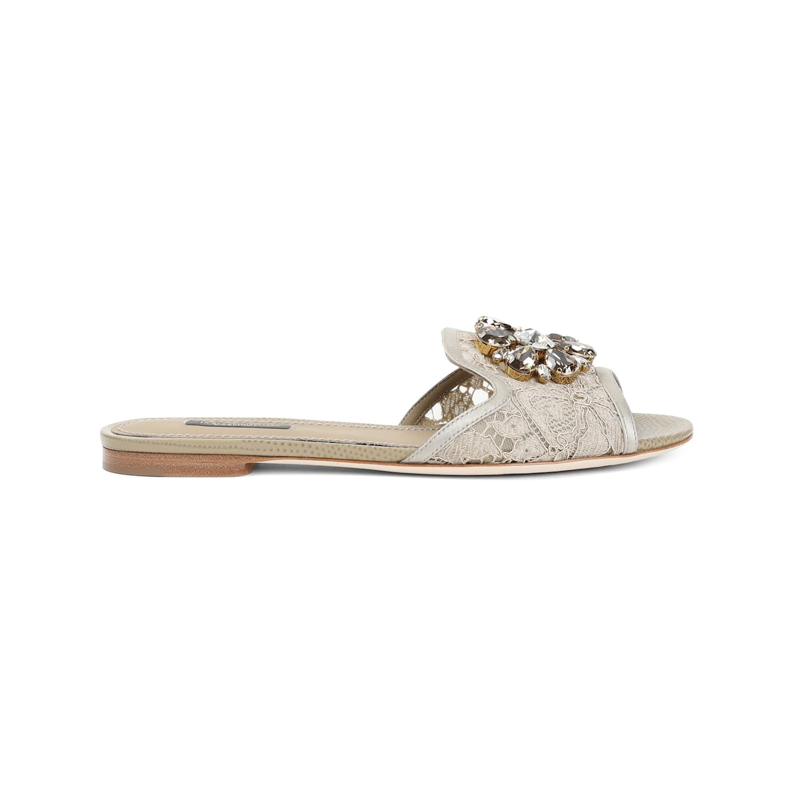 Dolce & Gabbana Lace Flat Sandals In Sabbia