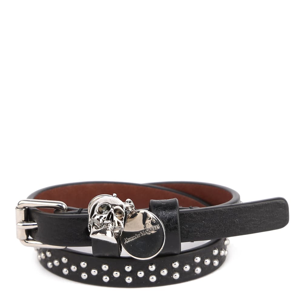 Alexander McQueen Black Skull Leather Studs Bracelet