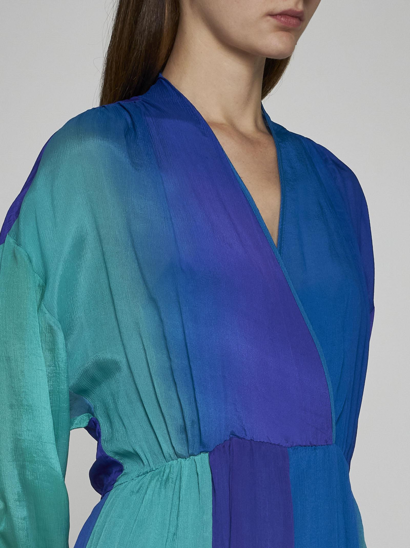 Shop Forte Forte Silk Crepon Long Dress In Blue/green