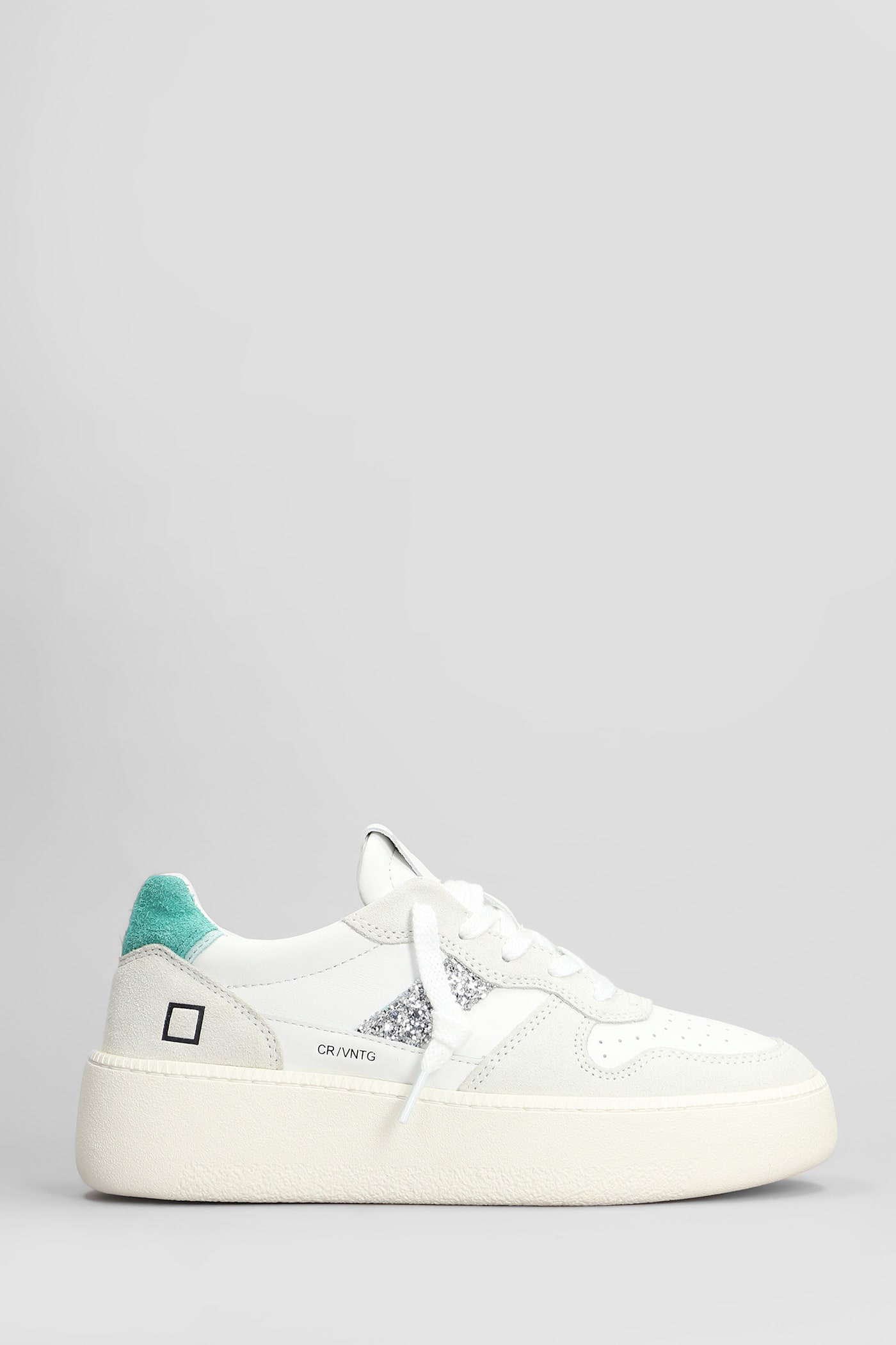 D. A.T. E. Court Platform Sneakers In White Suede And Leather