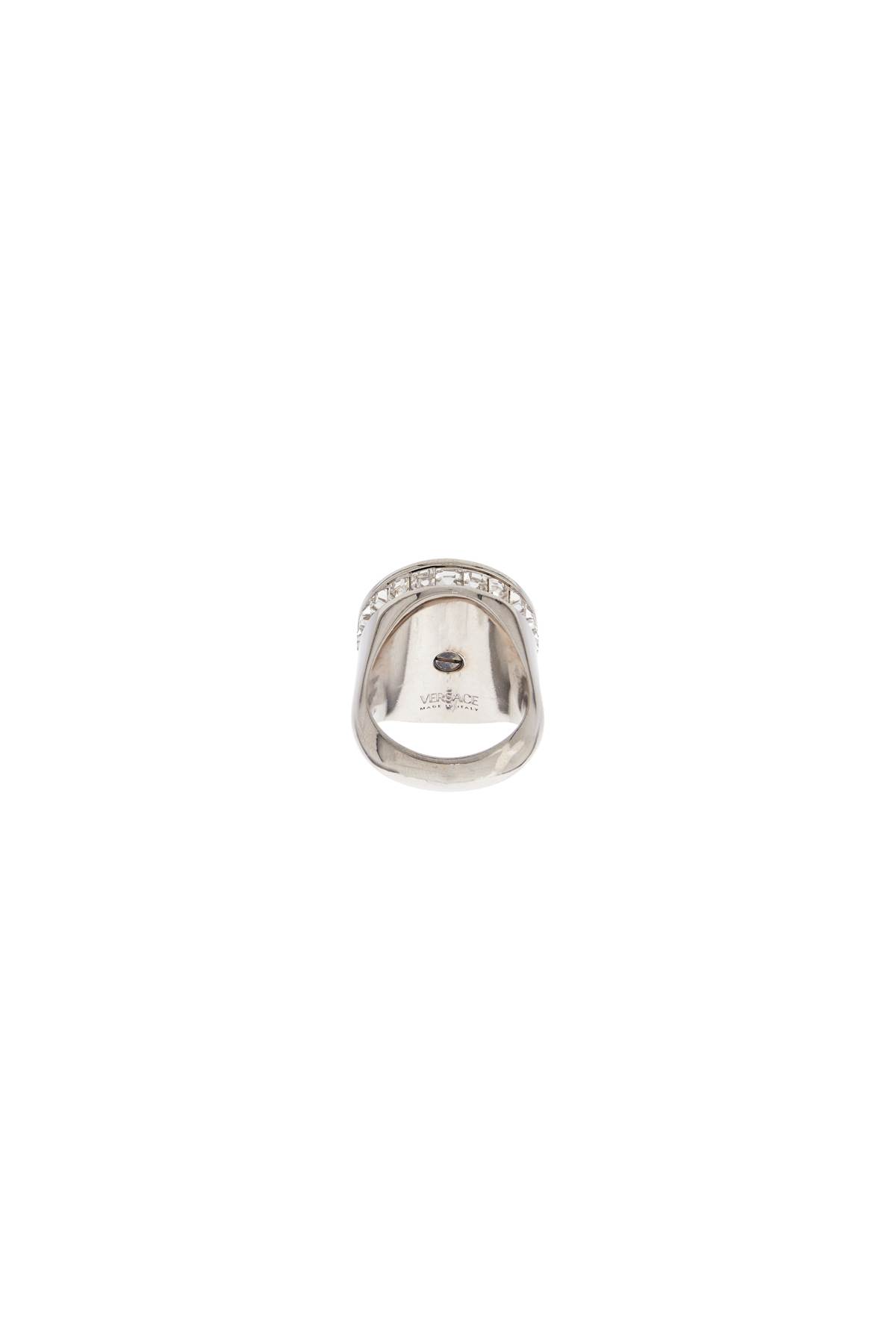 Shop Versace Icon Ring With Crystals In  Gold-palladium-cr (silver)