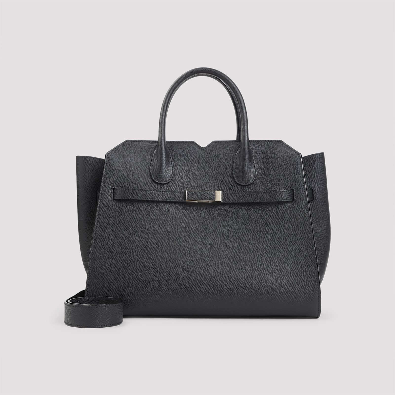 Valextra Structured Calf Leather Shoulder Bag In Black