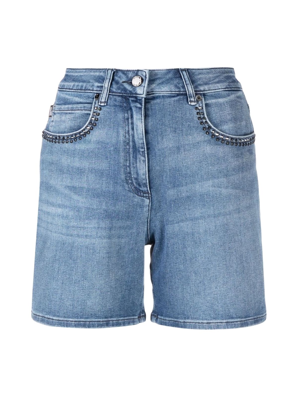 Love Moschino Love Breasted Denim Shorts With Studded