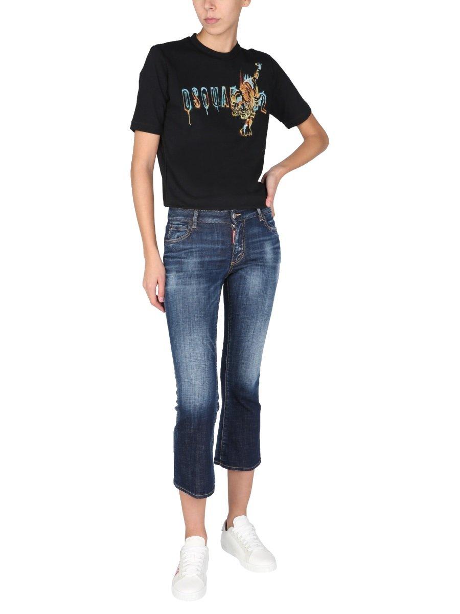 Shop Dsquared2 Distressed Cropped Jeans In Blu Denim