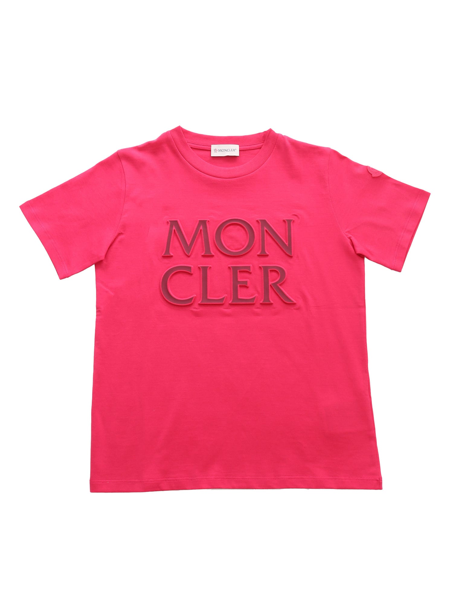 Moncler Kids' Embossed Logo T-shirt In Fuchsia