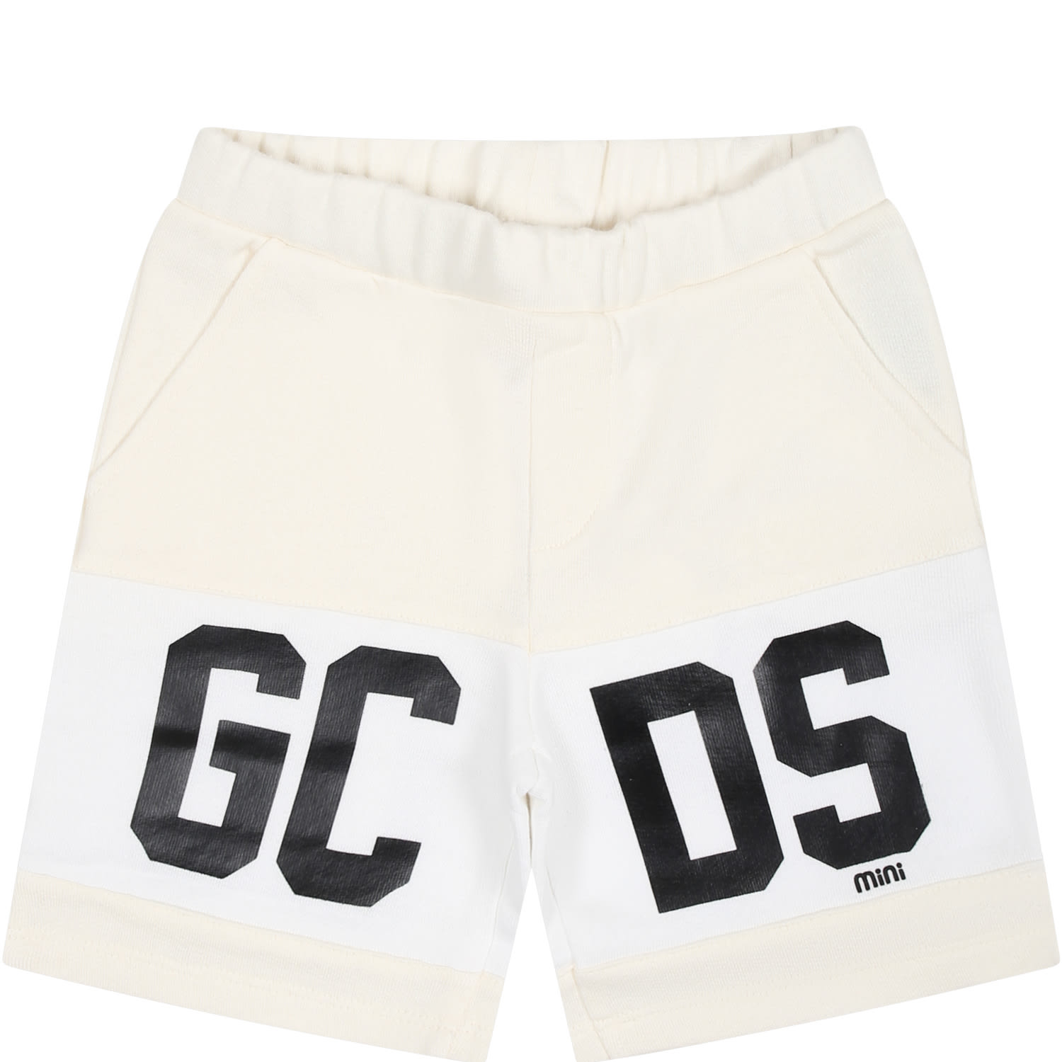 Gcds Mini Kids' White Sports Shorts For Babies With Logo In Ivory