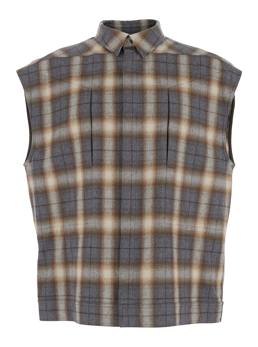 Rick Owens Grey Sleeveless Jacket With All-over Striped Motif In Cotton Man In Grey