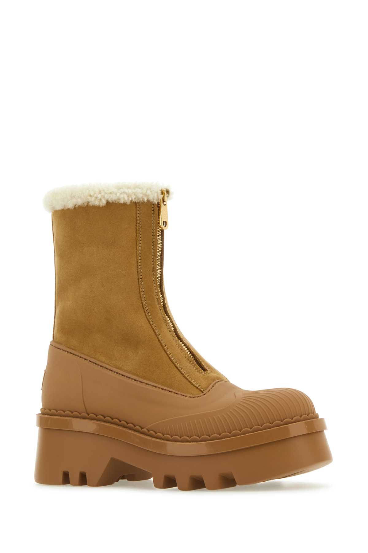 Shop Chloé Camel Suede And Rubber Raina Ankle Boots In Vintagebrown