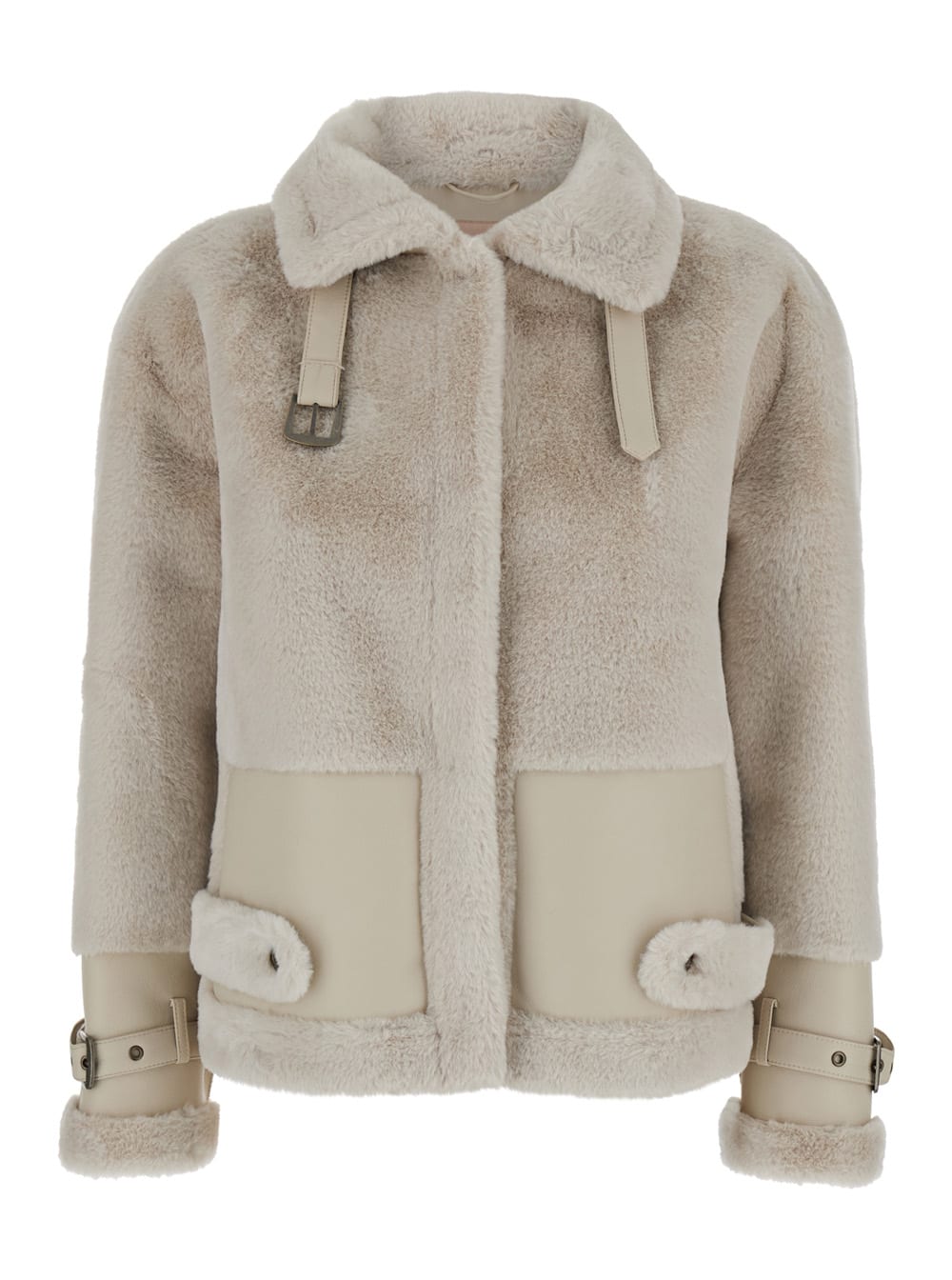 Beige Jacket With Buckles In Eco Fur Woman TwinSet