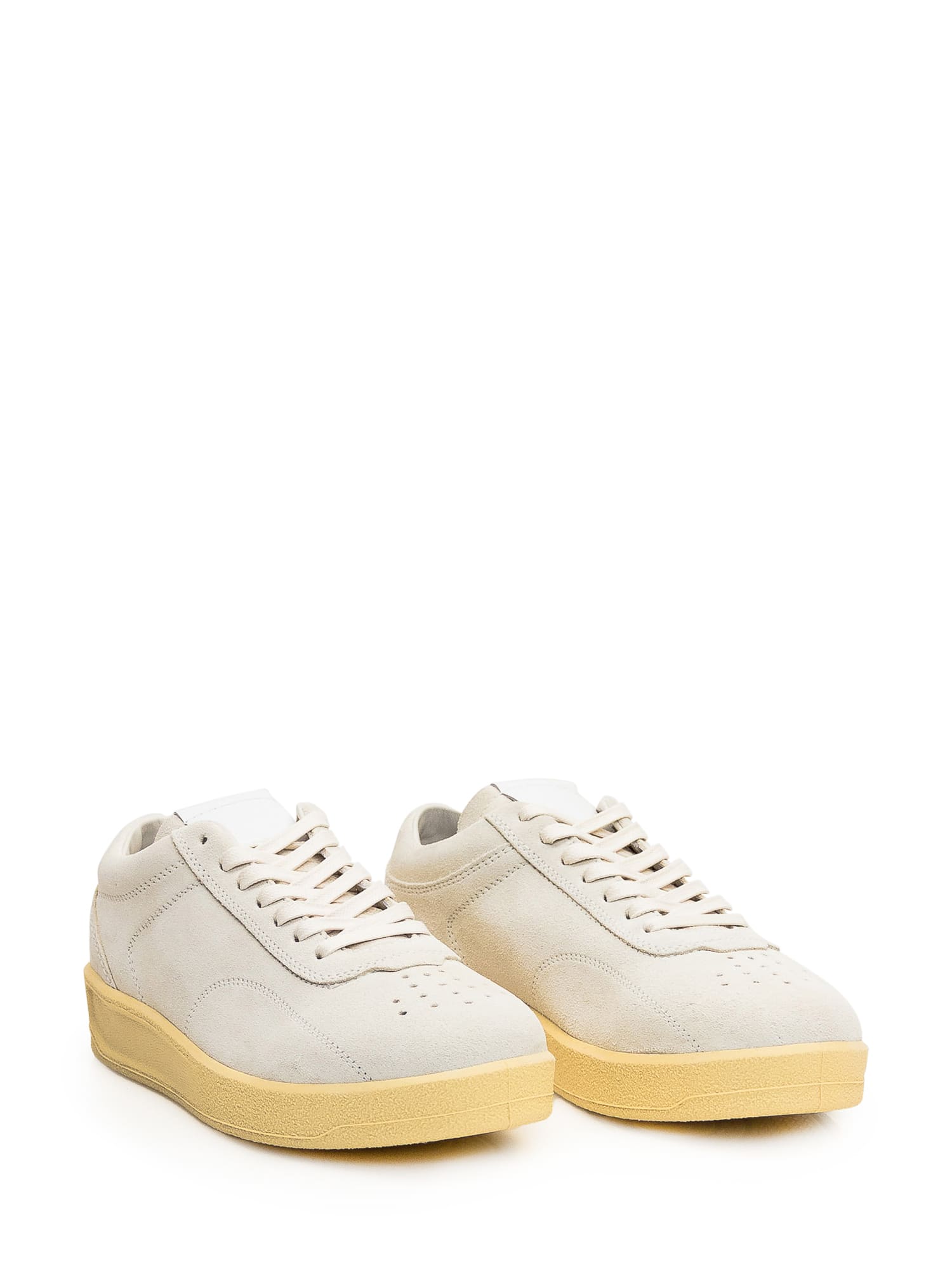 Shop Jil Sander Leather Sneakers In Bianco