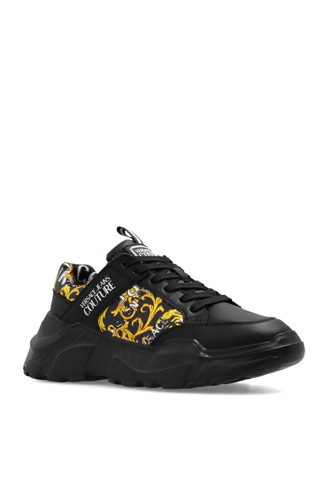 Shop Versace Jeans Couture Printed Sneakers In Black