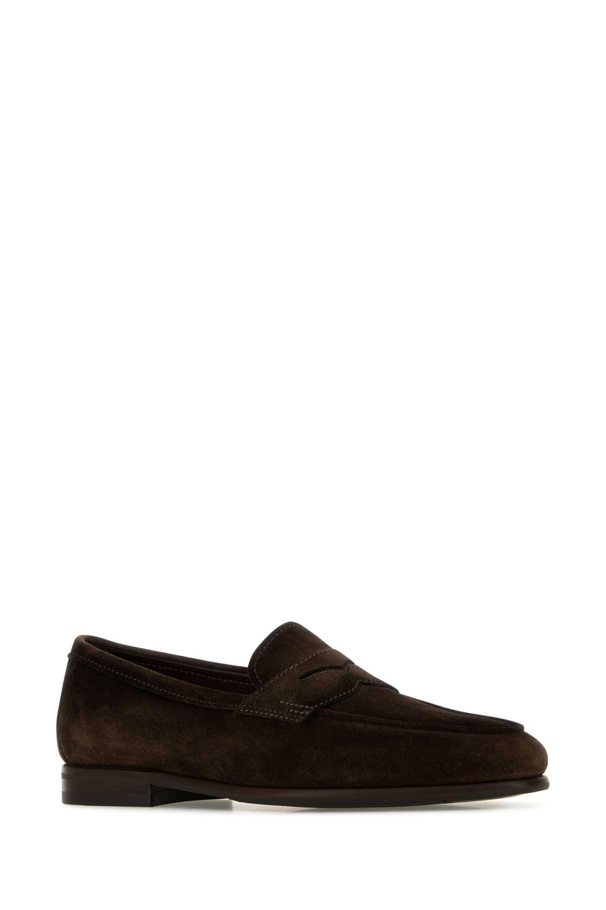 Shop Santoni Brown Suede Carlos Loafers