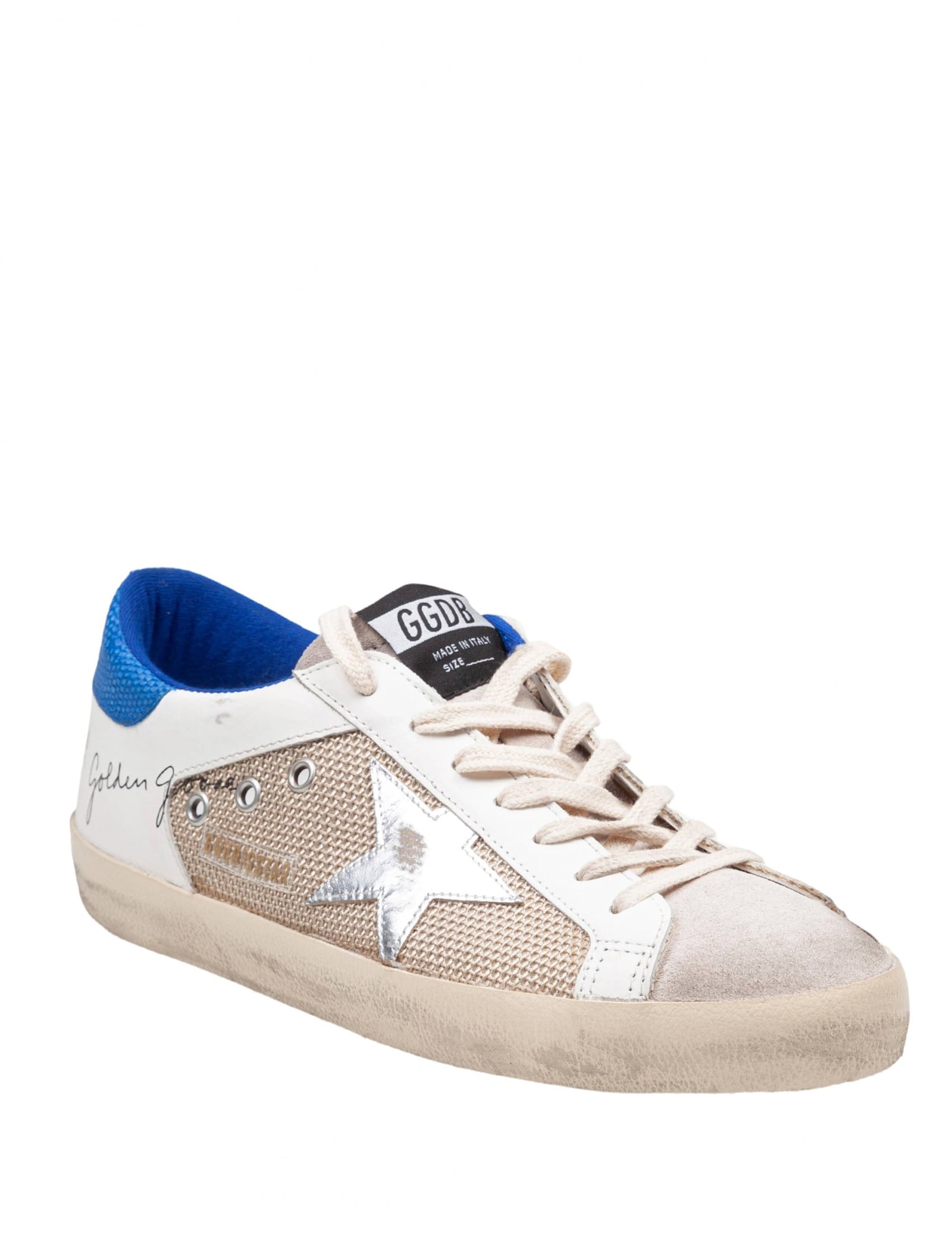 Golden Goose Super Star In Suede And Fabric White And Bluette Color In White/blue