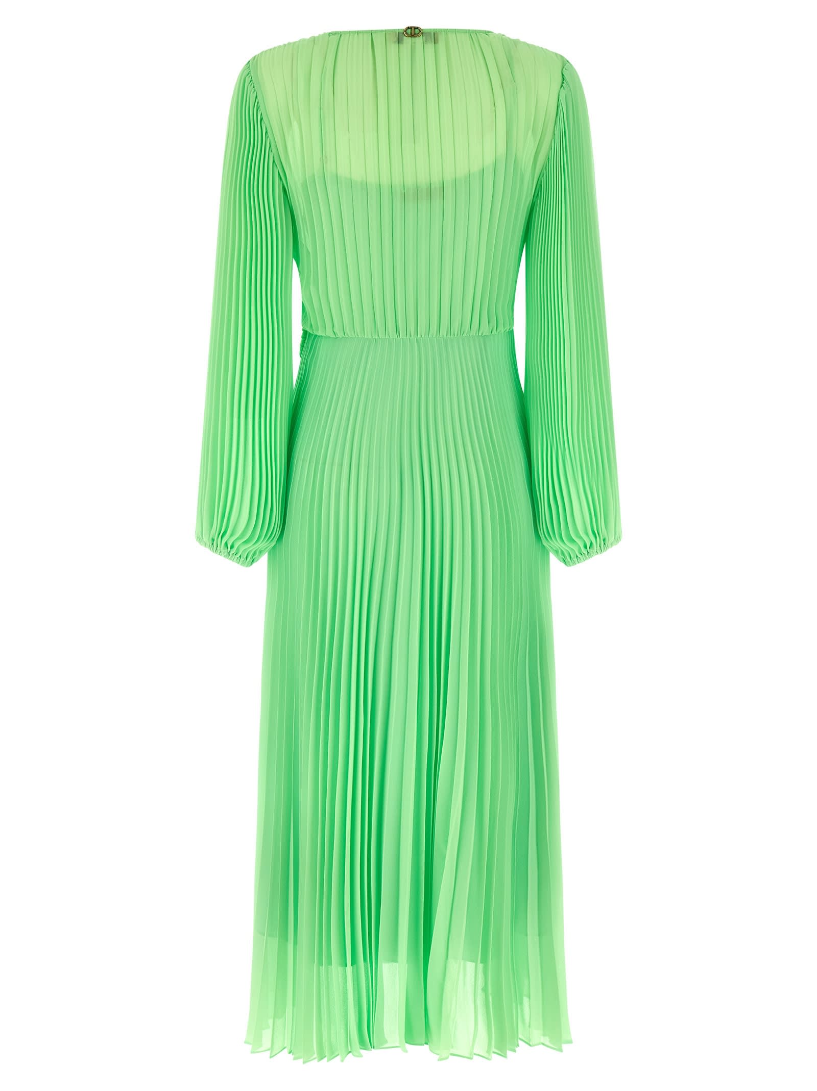 Shop Twinset Pleated Dress In Green