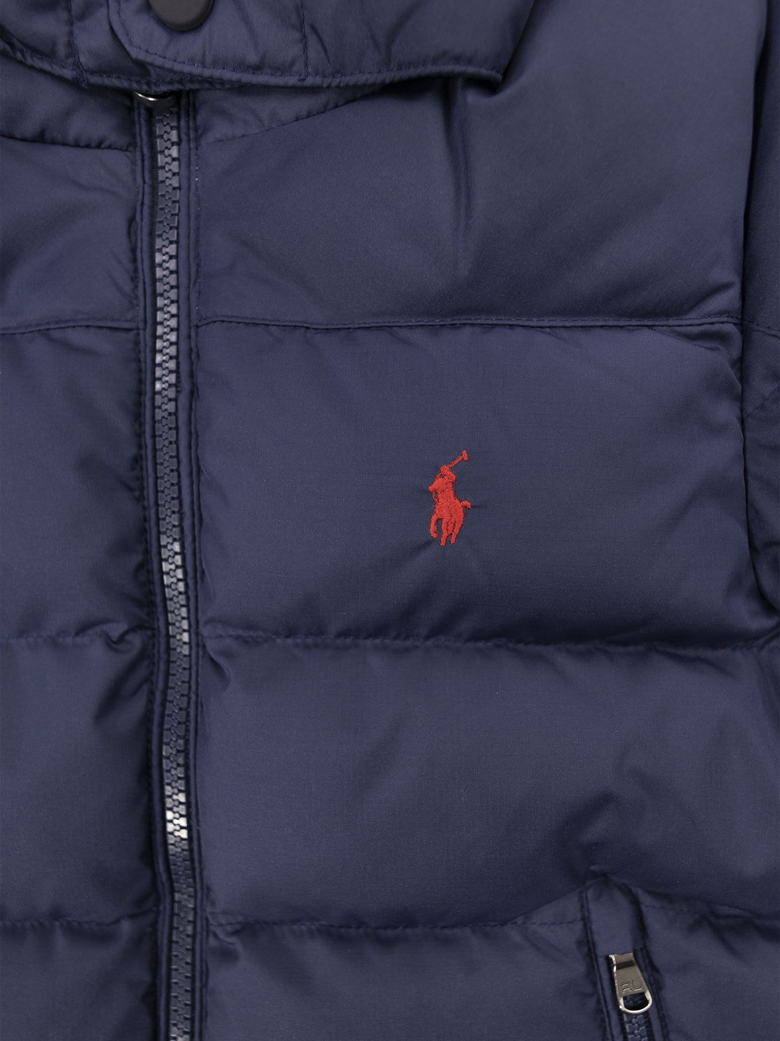 Polo Ralph Lauren Down Jacket With Ripstop Hood In Blue
