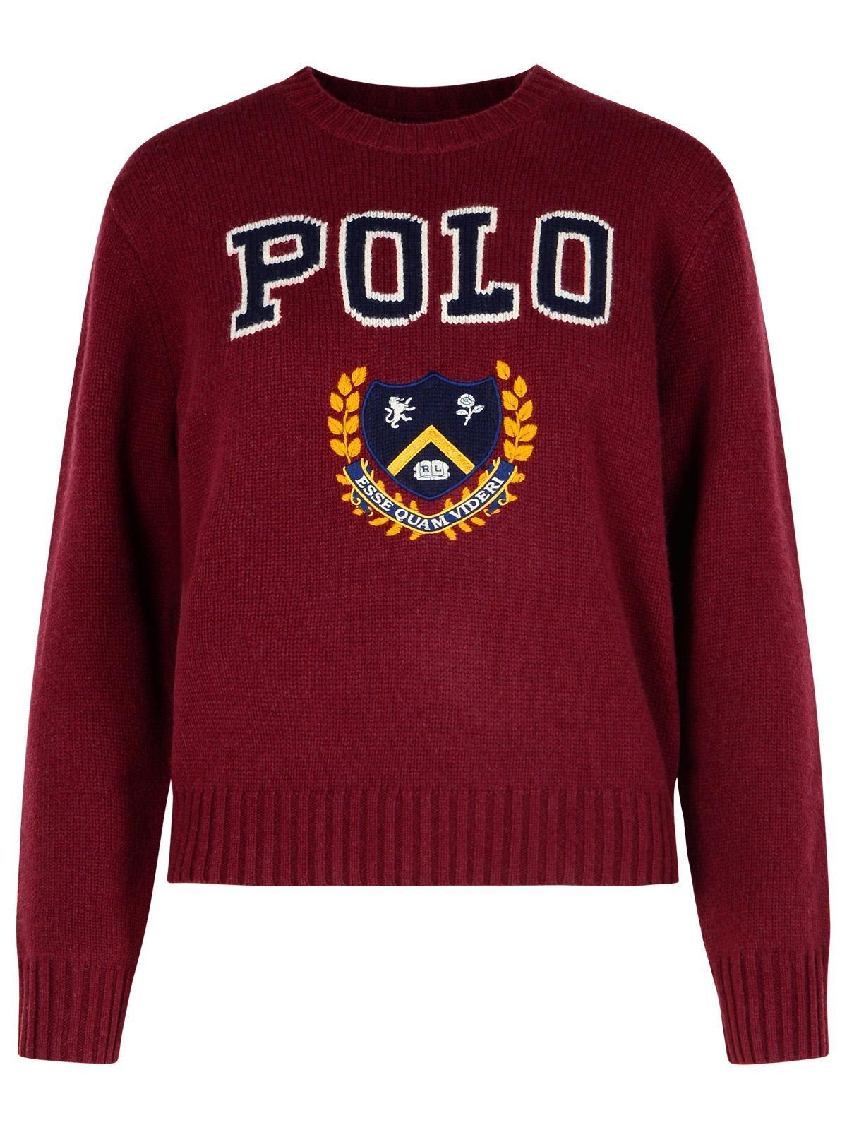 Shop Polo Ralph Lauren Ribbed Crewneck Jumper In Bordeaux