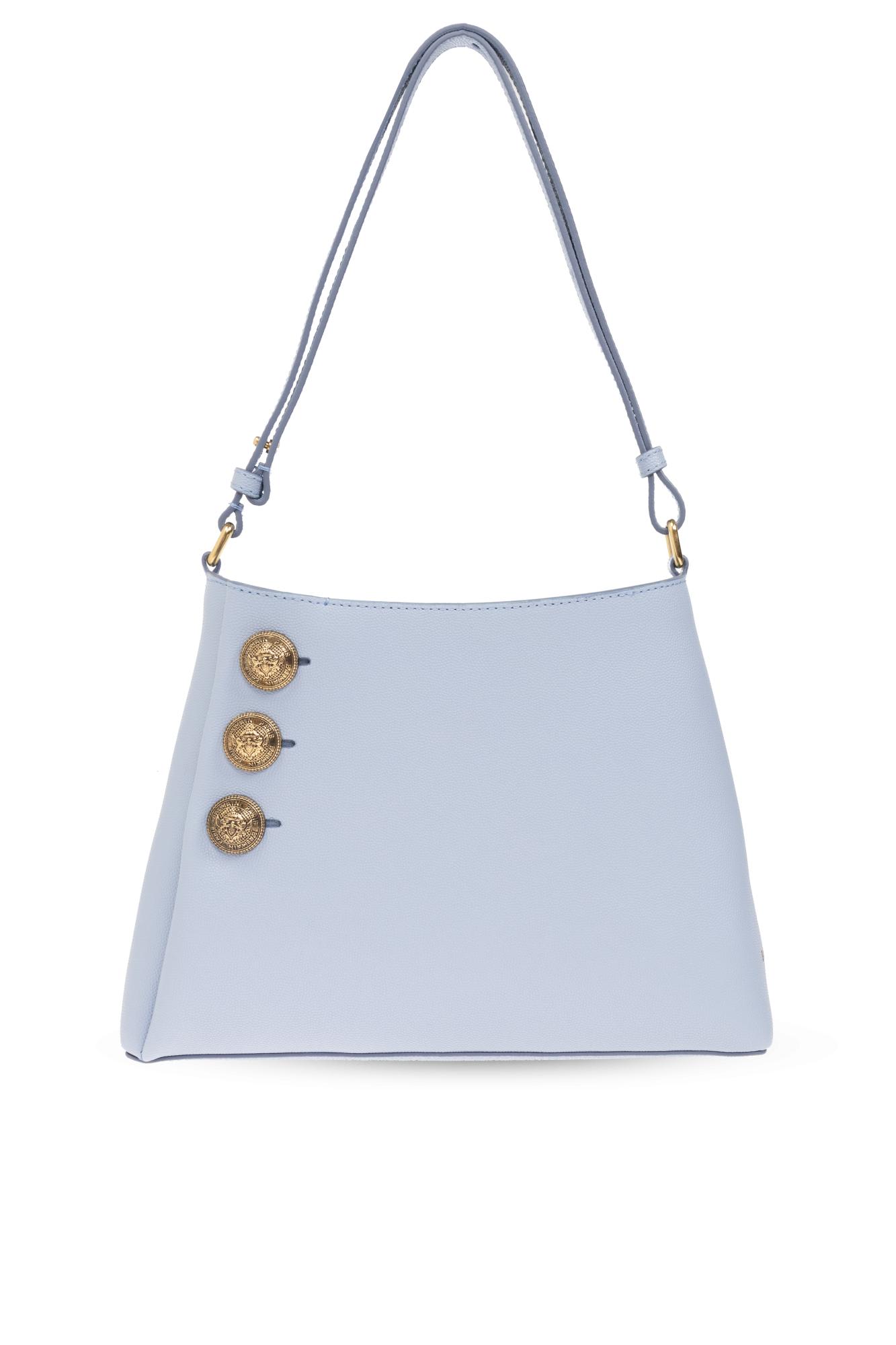 Shop Balmain Embleme Shoulder Bag In Azzurro