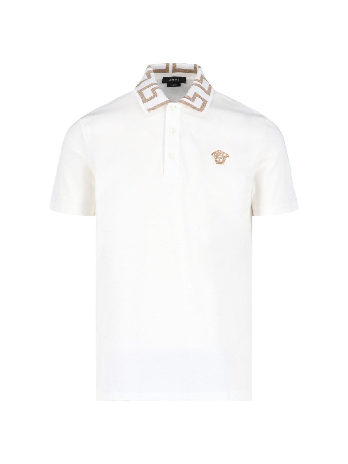 Shop Versace Greca Embroidery Polo Shirt In White