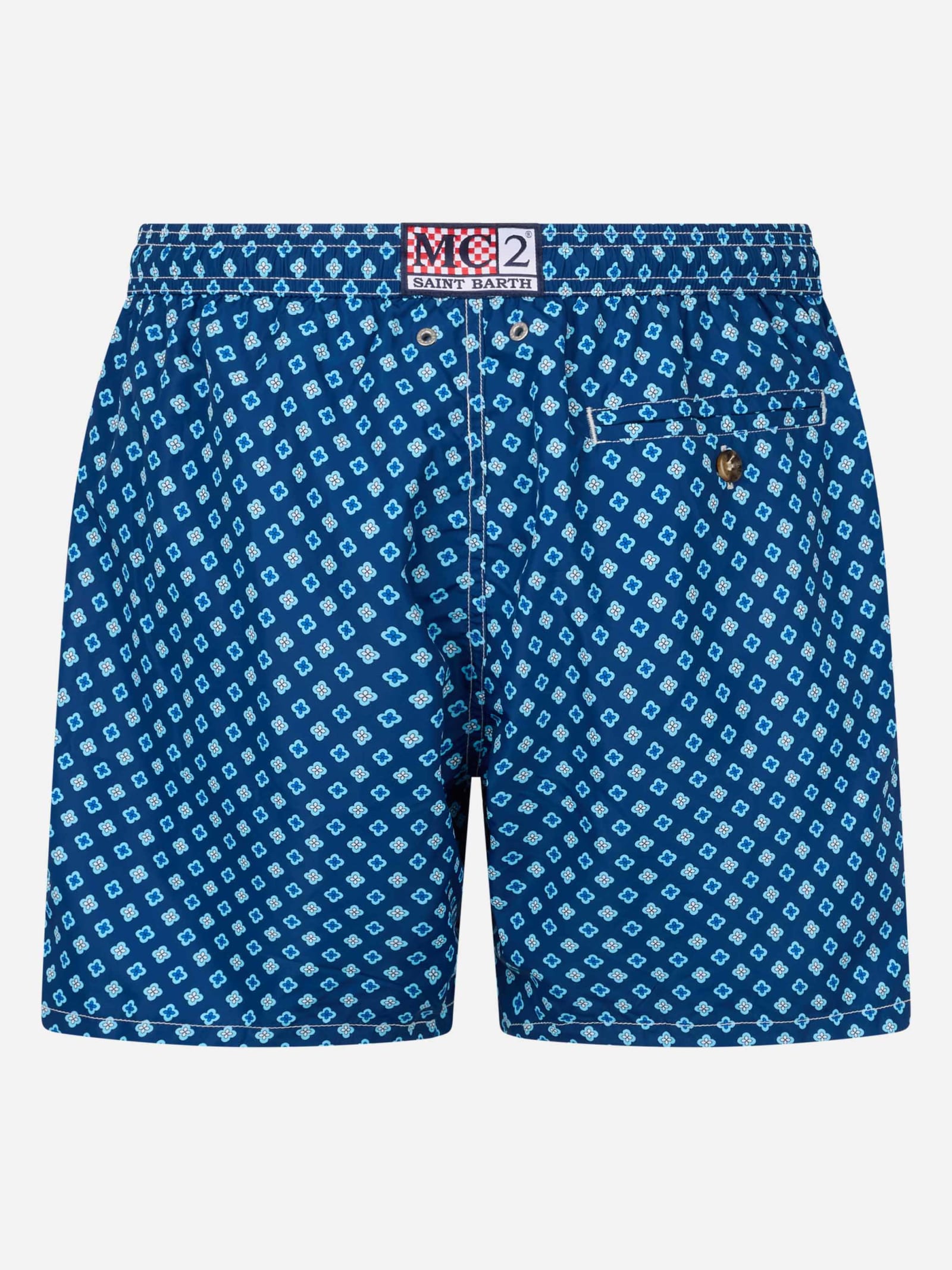 Mc2 Saint Barth Man Lightweight Fabric Swim-shorts Lighting Micro Fantasy With Tie Print In Blue