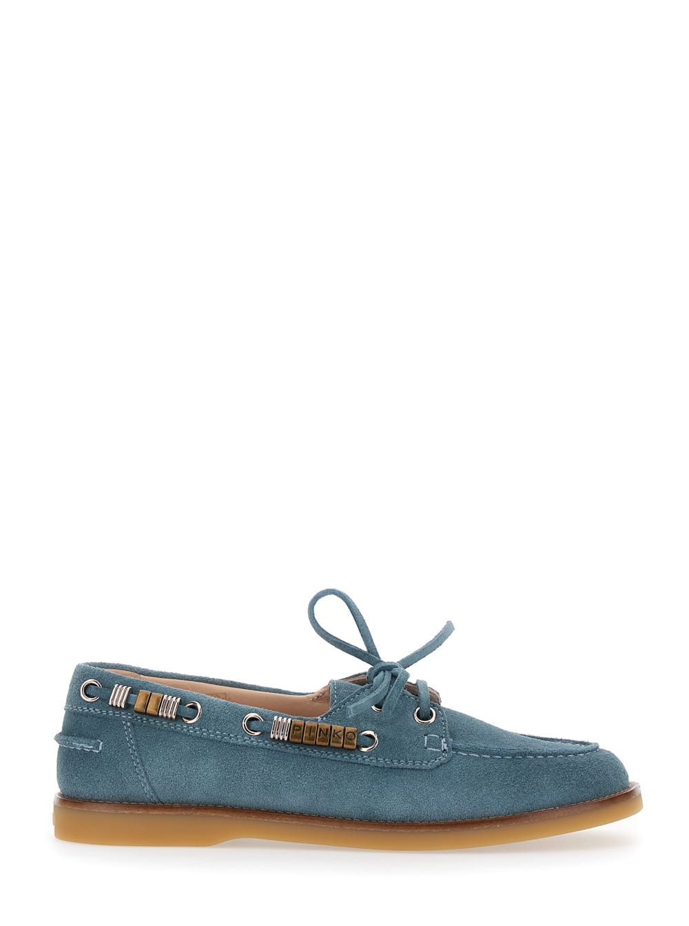 Pinko grace Light Blue Loafers With Side Laces And Logo Details In Suede Woman