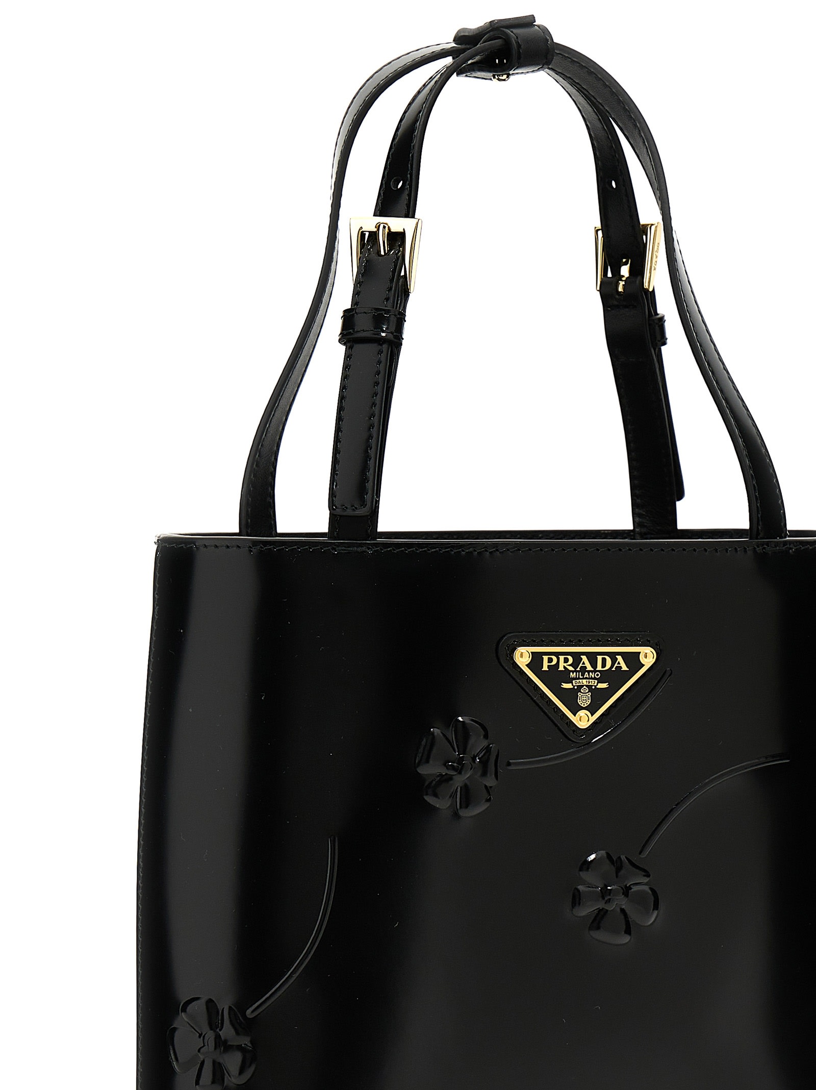 Shop Prada Flower Mini Shopping Bag In Black