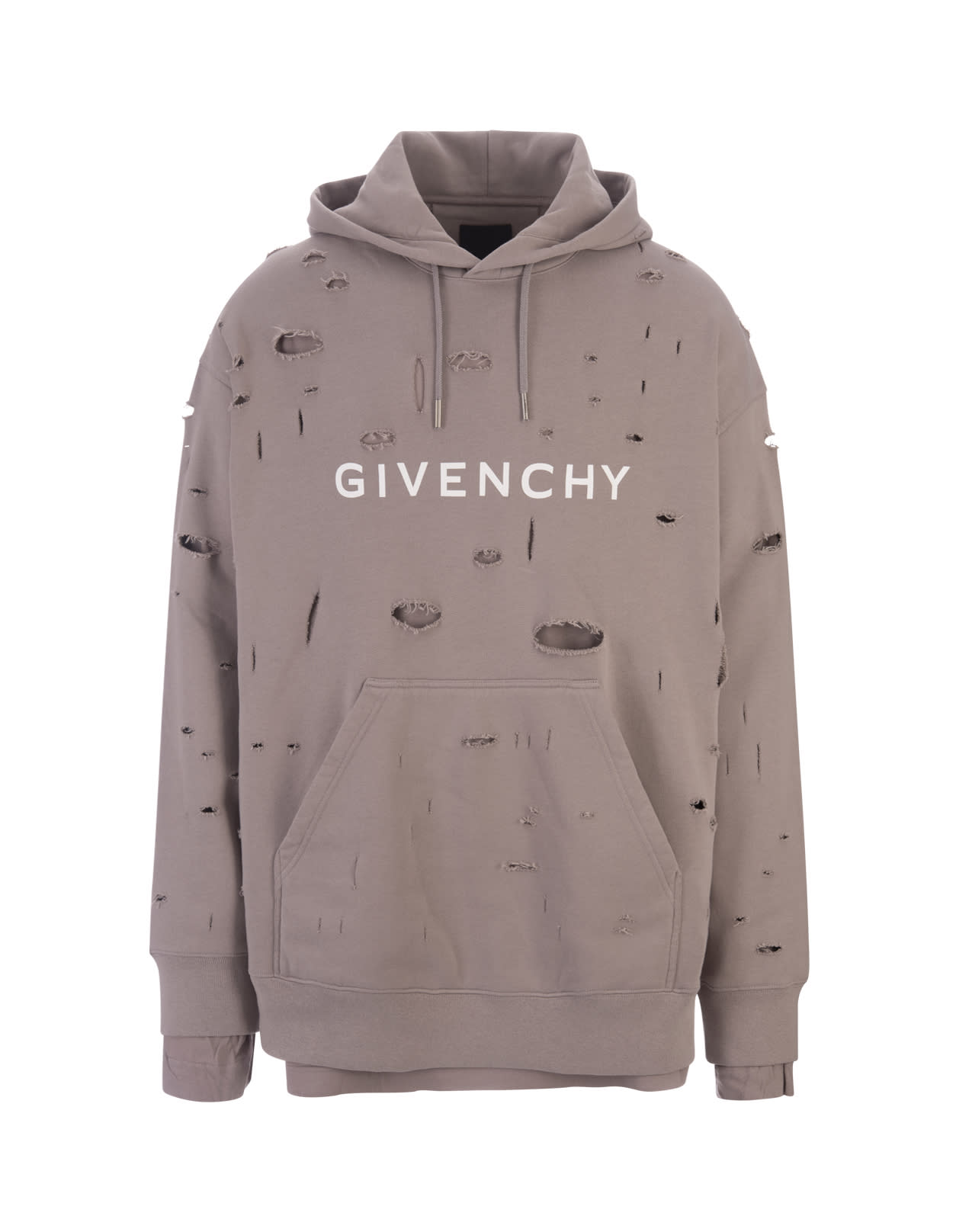 Givenchy Taupe Destroyed Hoodie With Logo In Brown