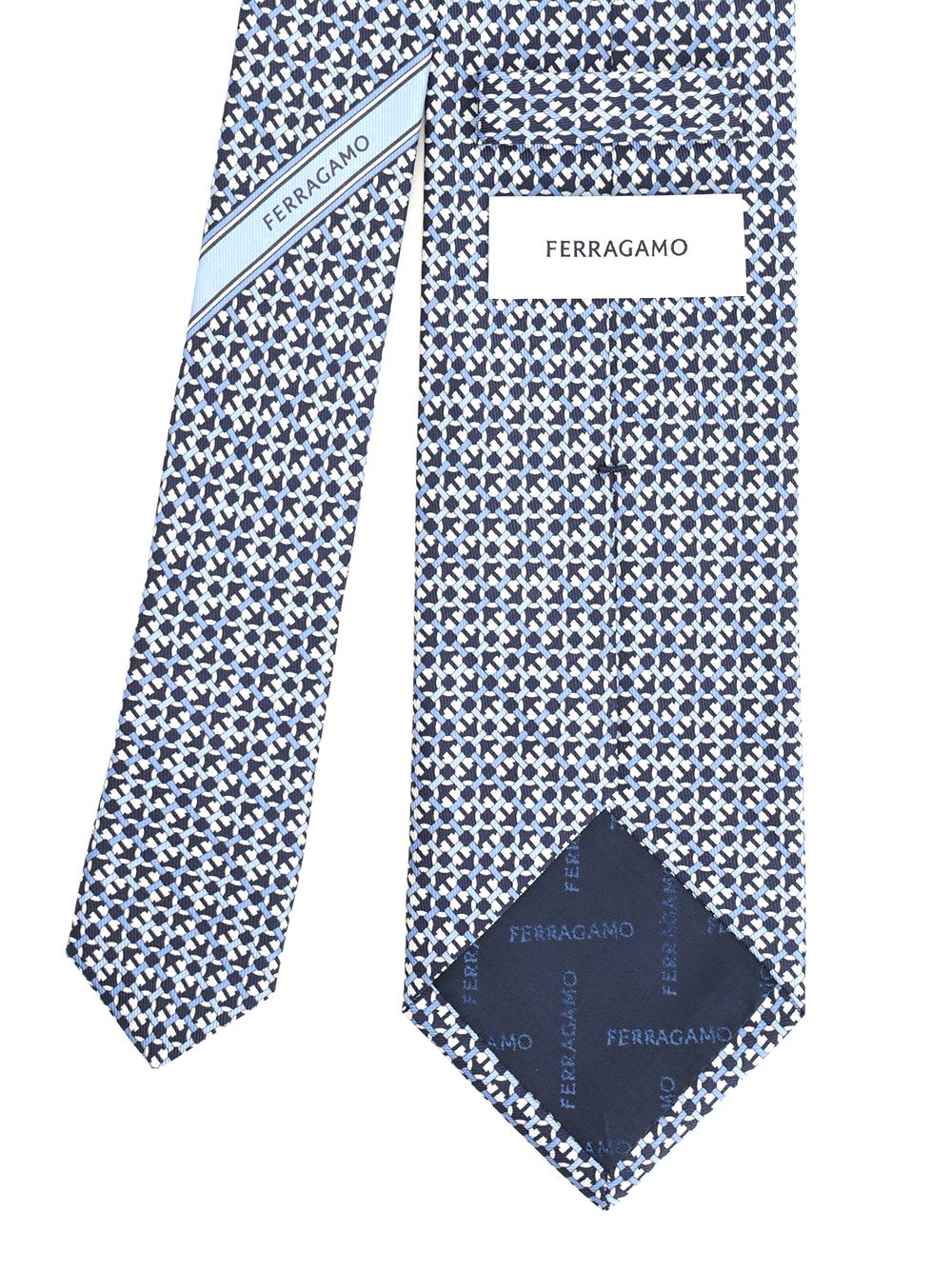 Ferragamo Gancini Print Silk Tie In Blue