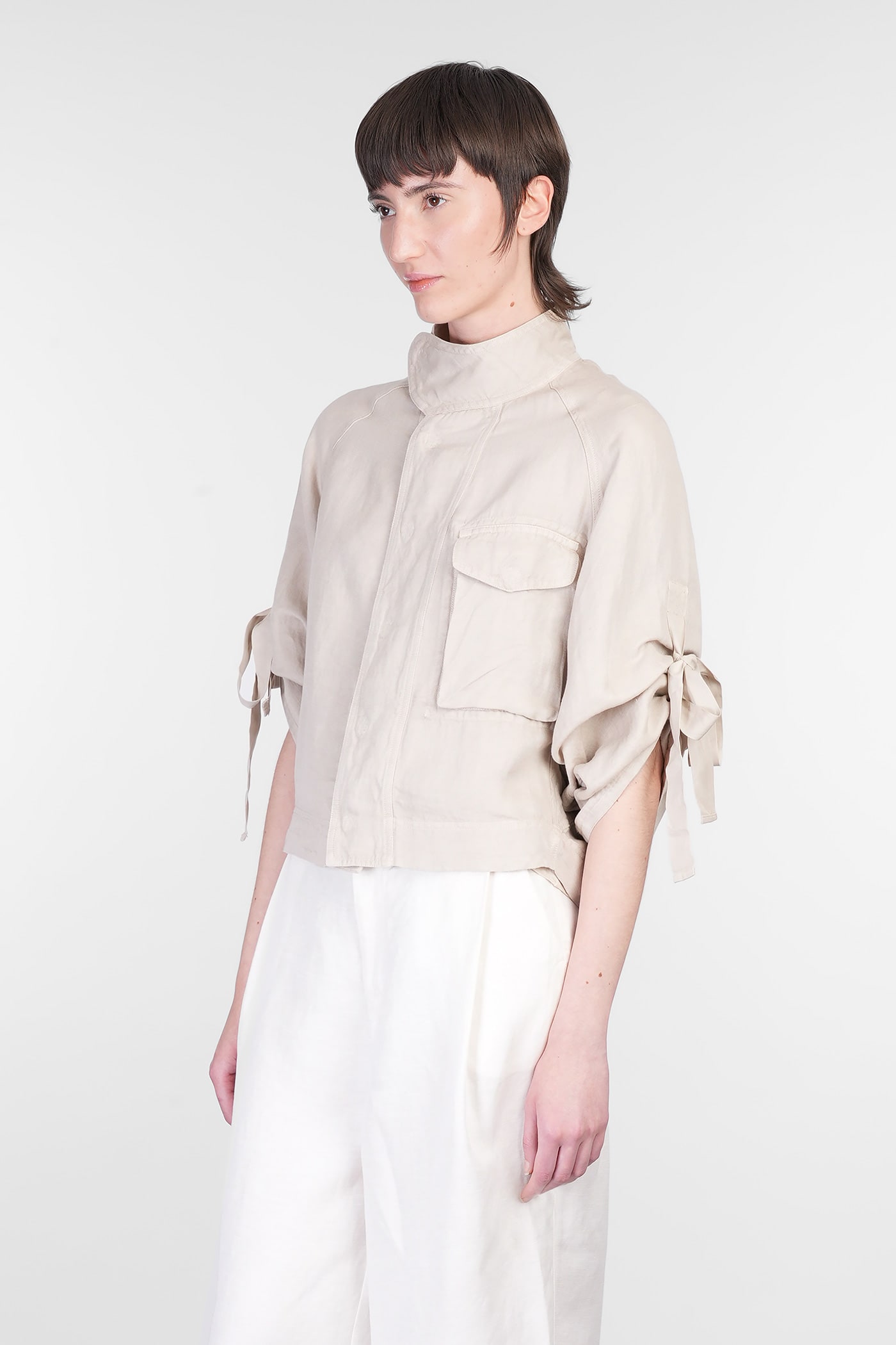 120% Lino Casual Jacket In Taupe Linen