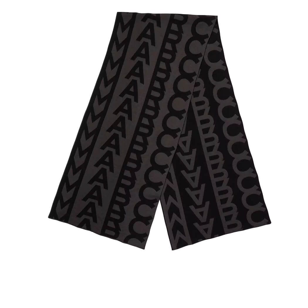 Shop Marc Jacobs The Monogram Knit Black Grey Scarf