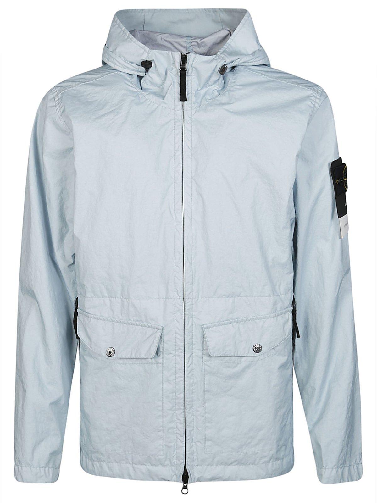 Shop Stone Island Membrana 3l Tc Zipped Hooded Jacket In Azzurro