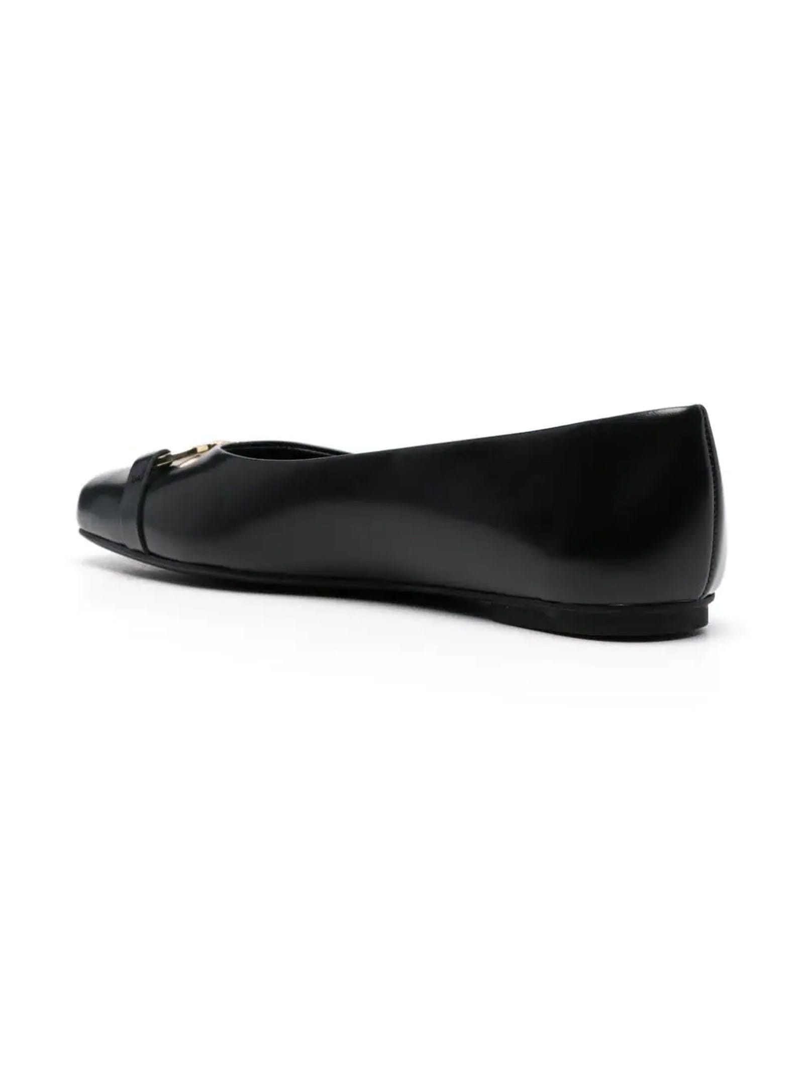 Shop Ferragamo Black Calf Leather Ballet Flats