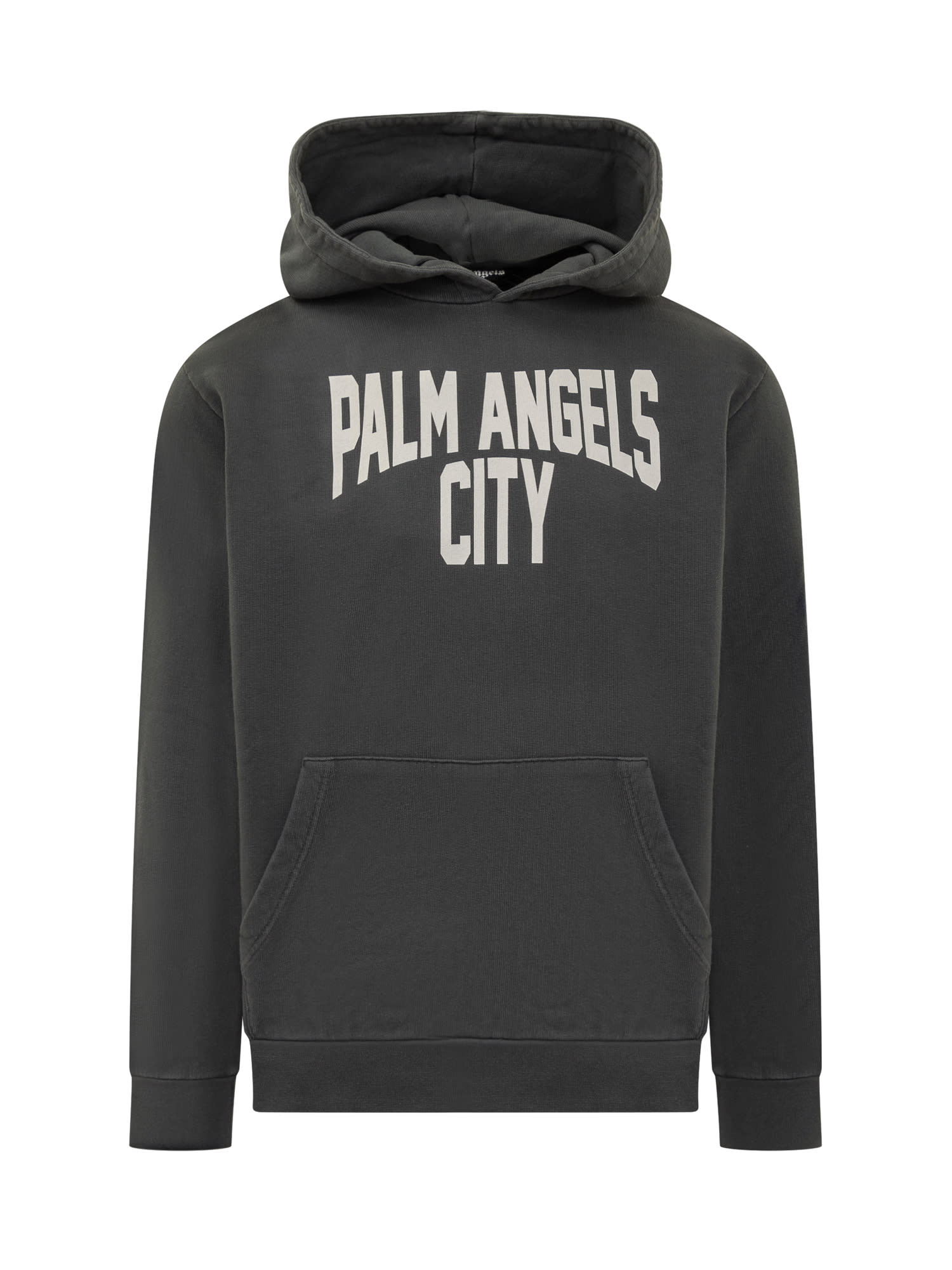 Shop Palm Angels Hoodie With Pa City Print In Dark Grey White
