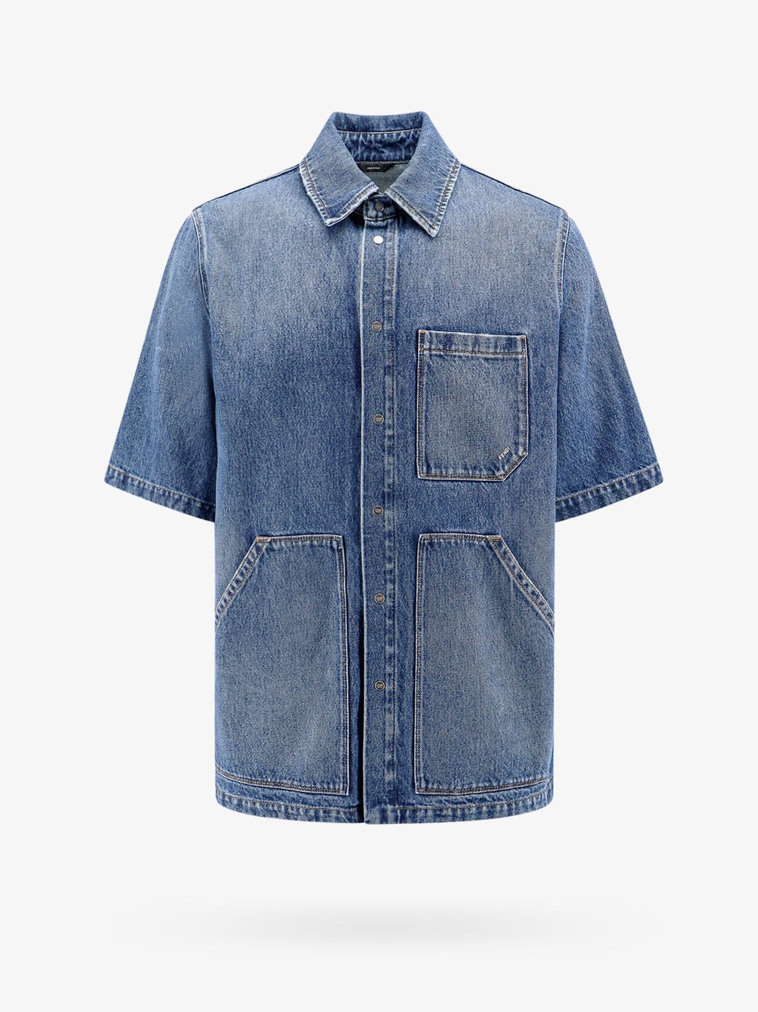 Fendi Oversize Denim Shirt With Breast And Frontal Pockets In Blue