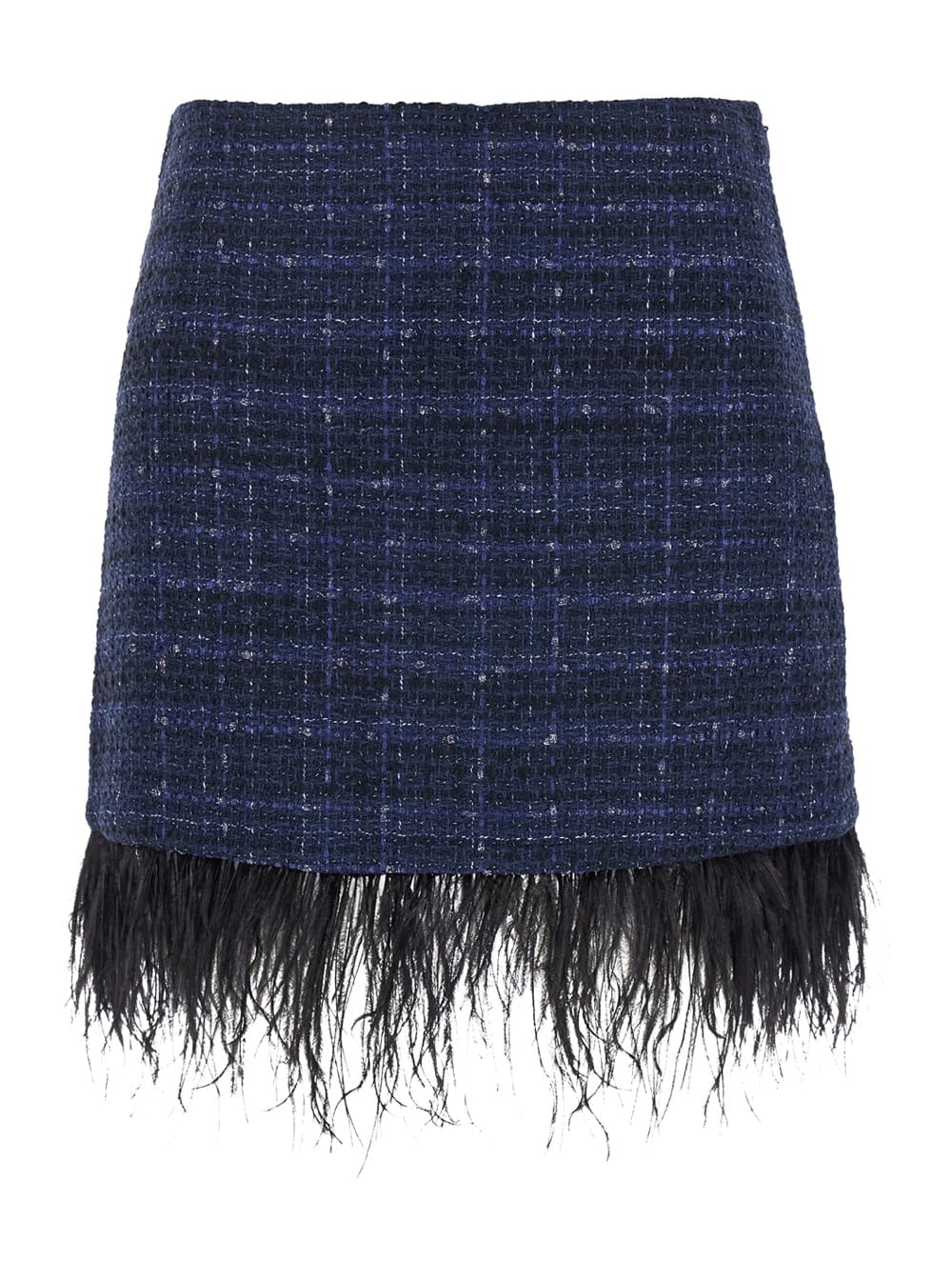 Blue Mini Skirt With Feather Details In Bouclé Woman