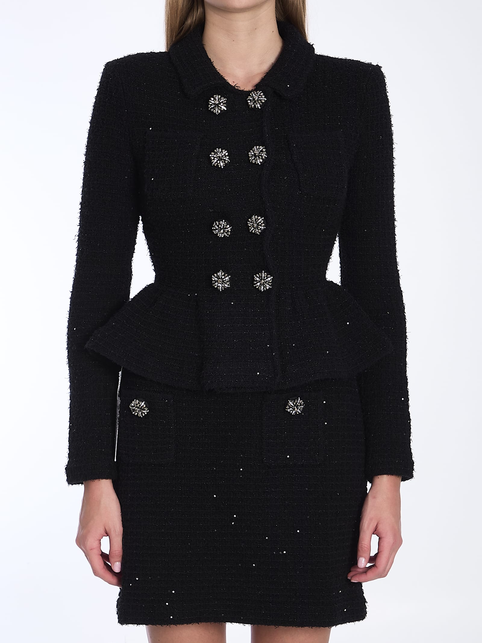 Shop Self-portrait Textured Knit Jacket In Black