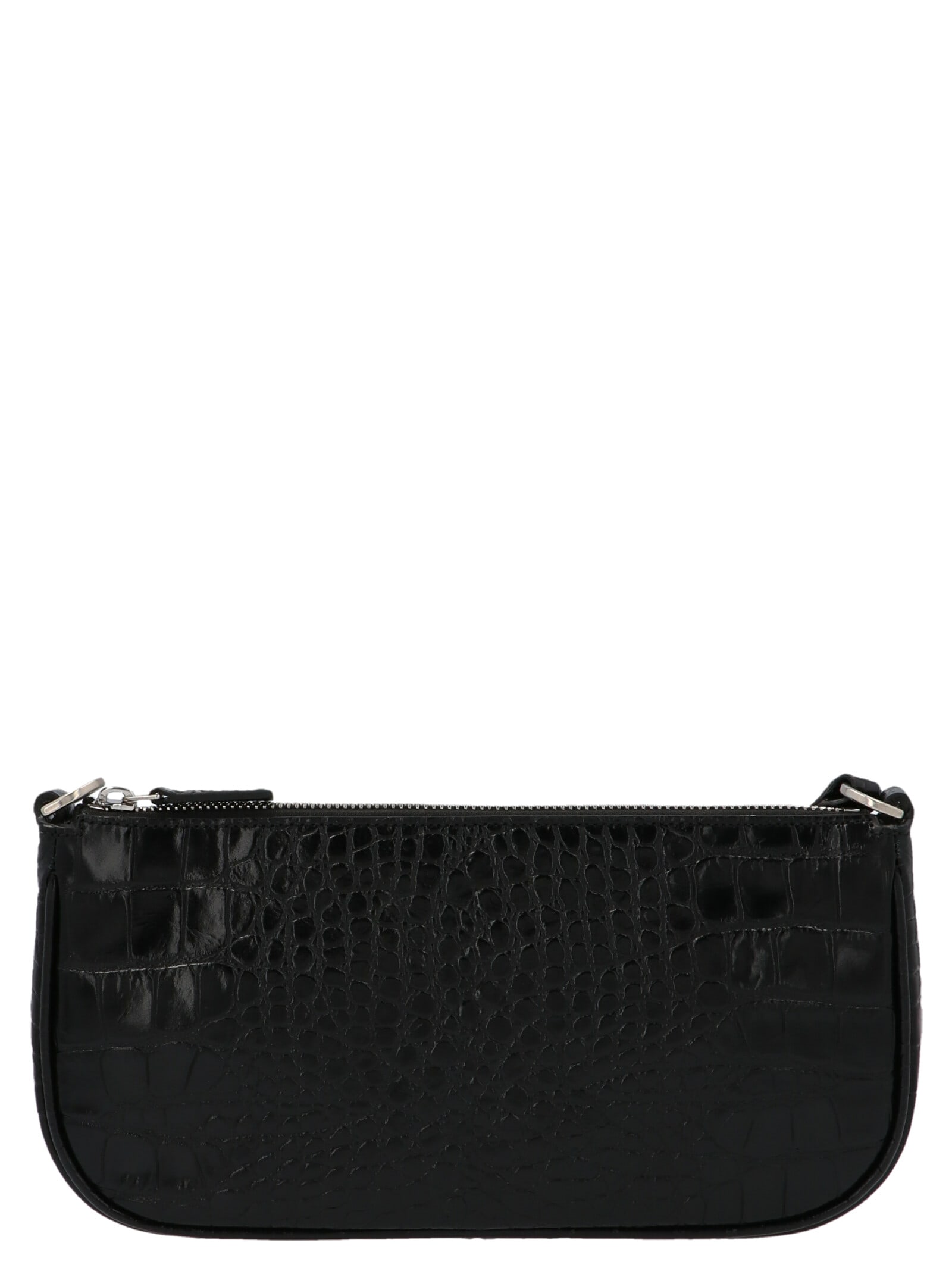 BY FAR Rachel Croc-Embossed Shoulder Bag, Black