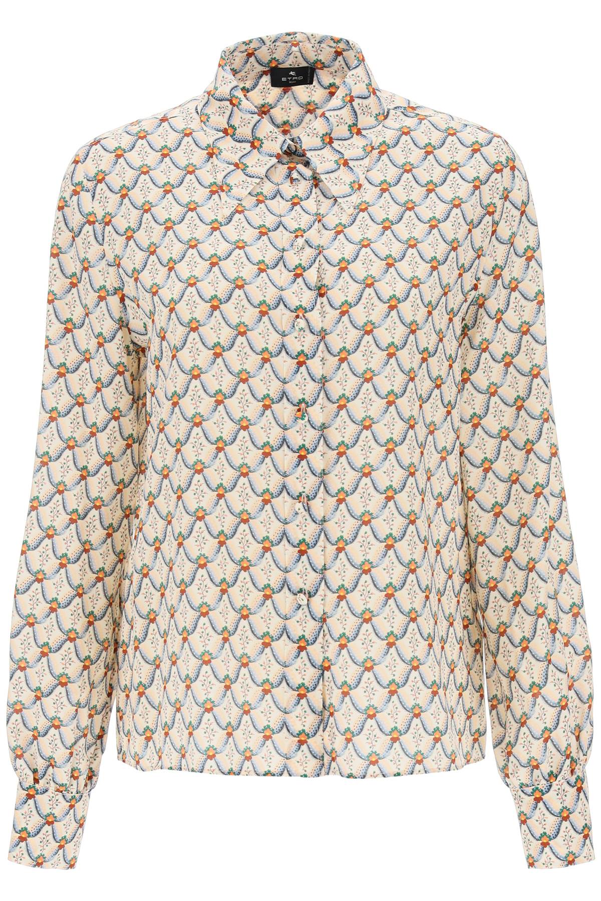 Shop Etro Crepe De Chine Shirt With Floralia Motif In Light Blue (beige)