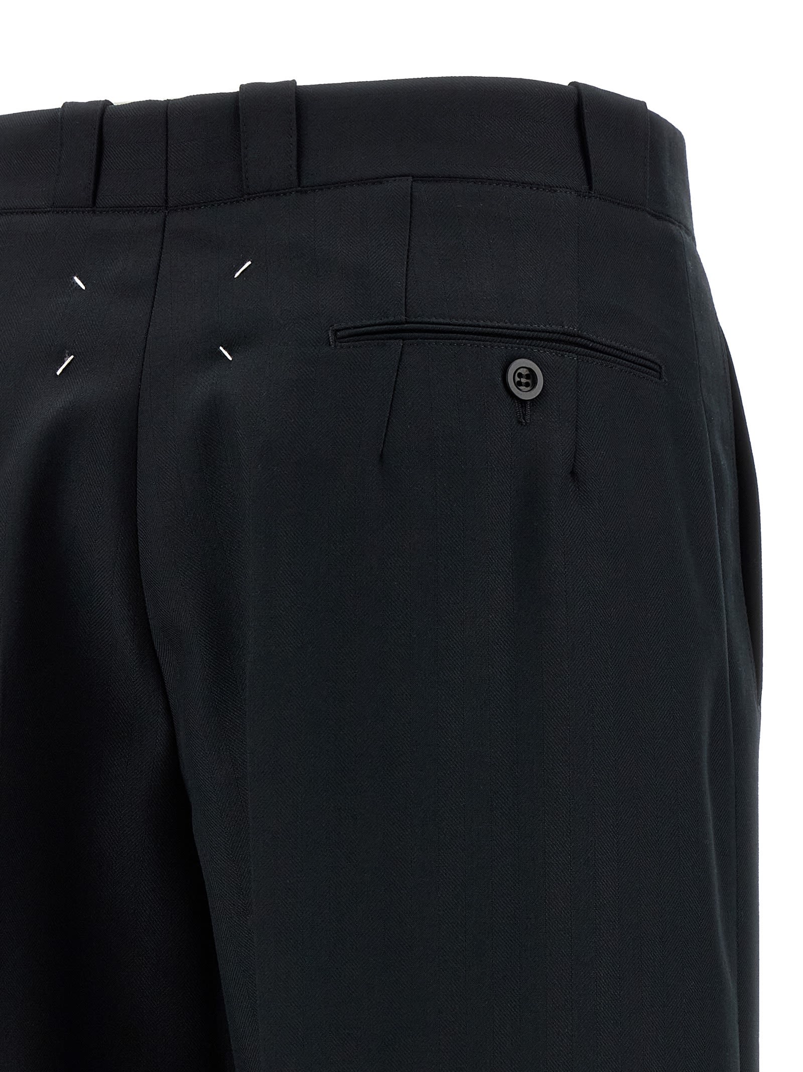 Maison Margiela Herringbone Trousers Pants Black In Black