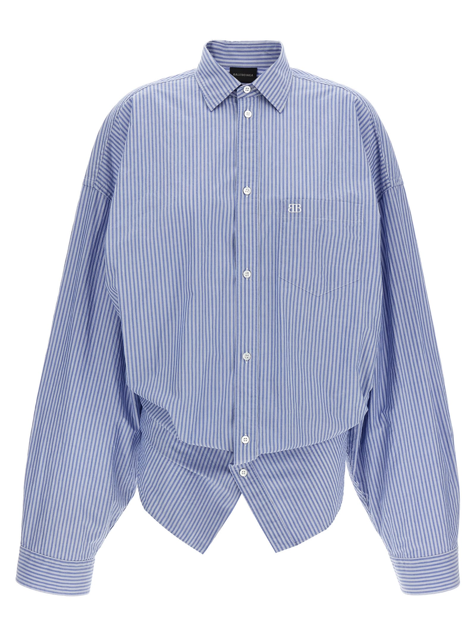 Shop Balenciaga L/s Knotted Shirt In Light Blue